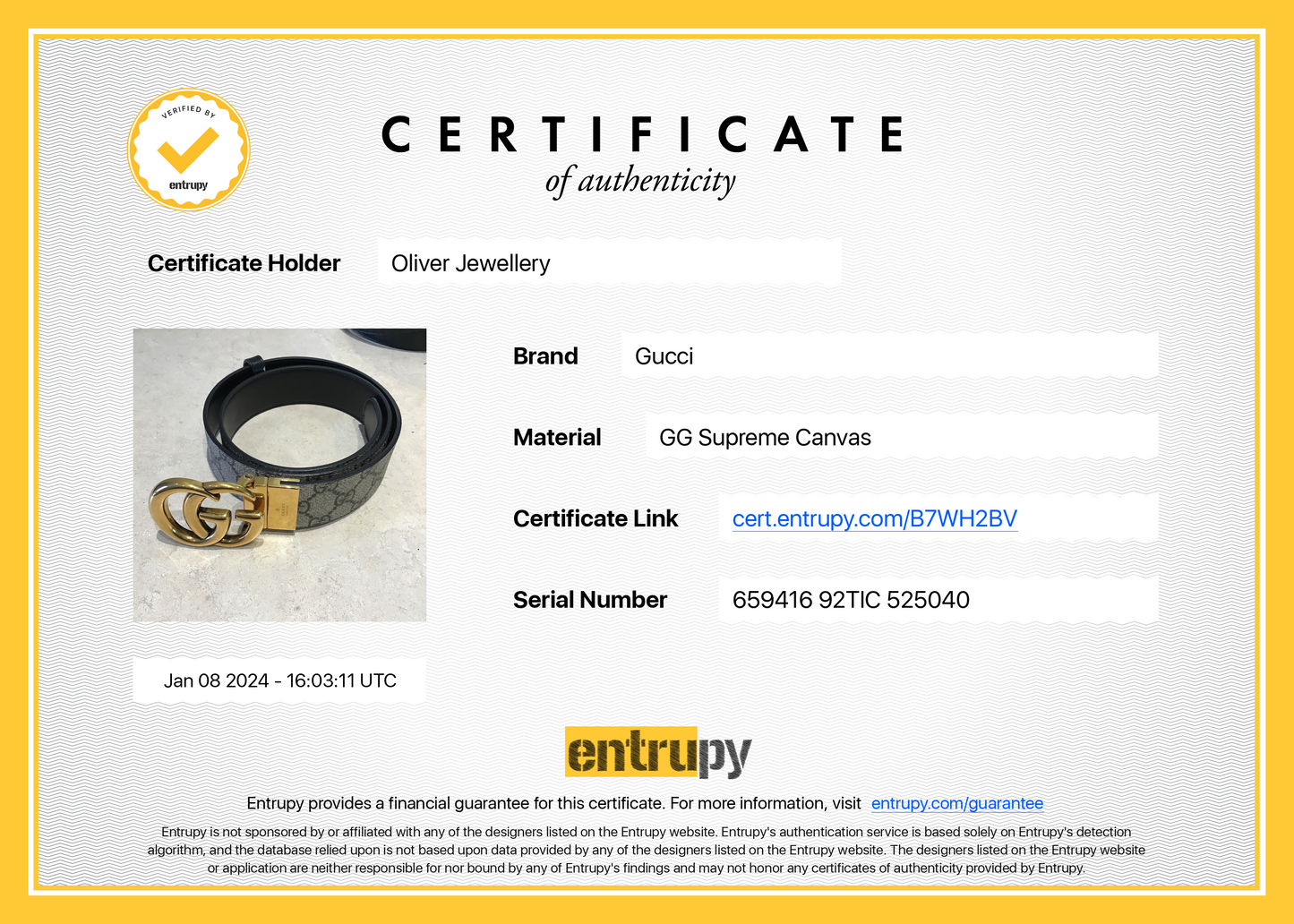 Gucci Black Calfskin Leather GG Supreme Reversible GG Marmont Belt, 85 24