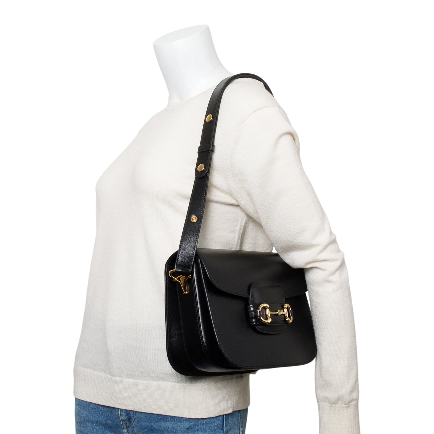 Gucci Black Calfskin Leather Horsebit 1955 Small Shoulder Bag