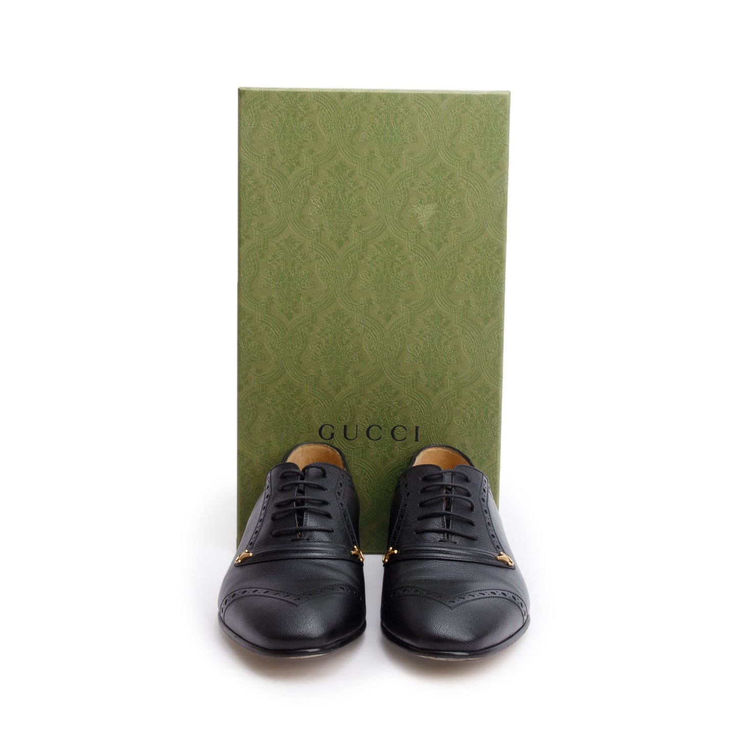 Gucci Black Calfskin Leather Horsebit Accent Lace-Up Shoe, Size 10