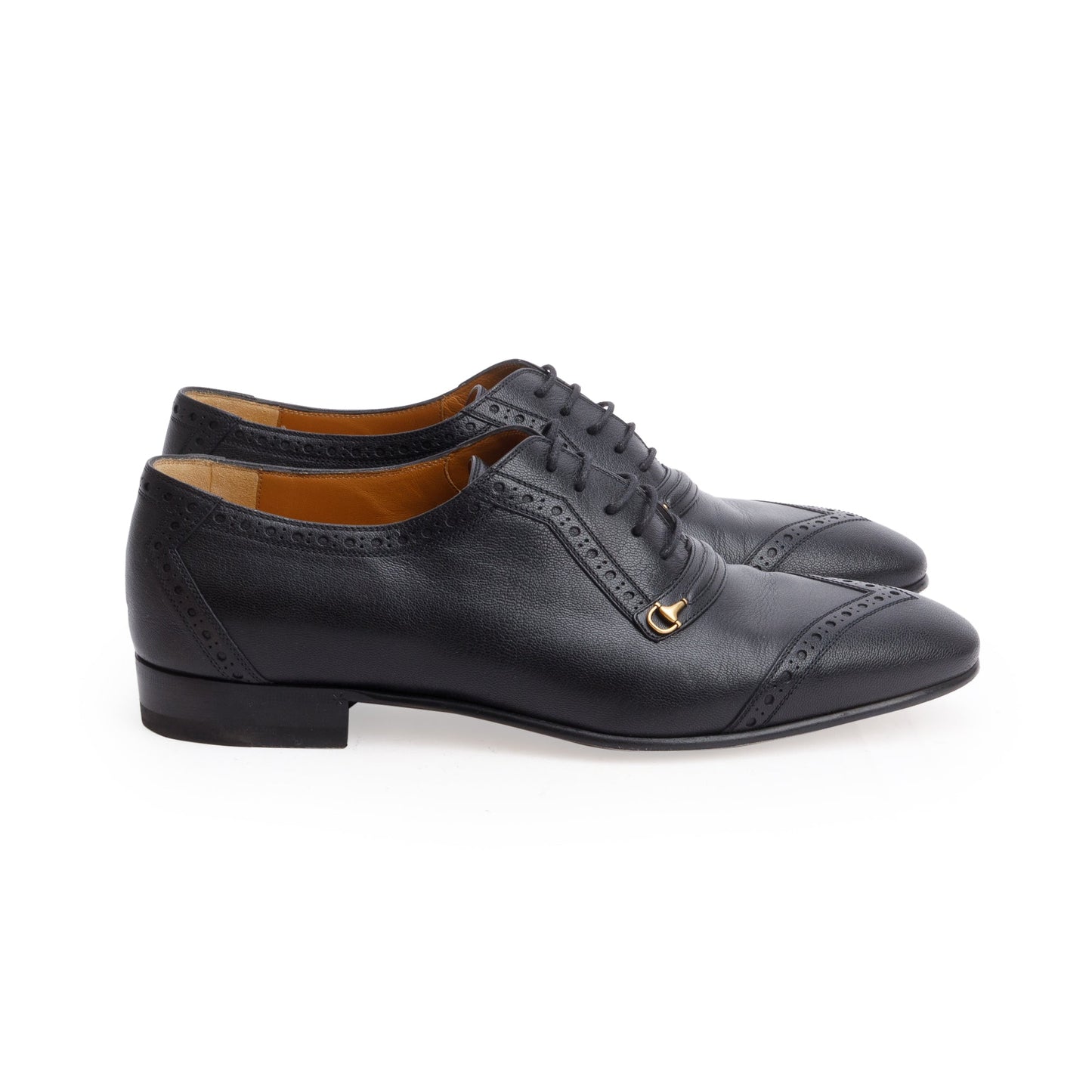 Gucci Black Calfskin Leather Horsebit Accent Lace-Up Shoe, Size 10