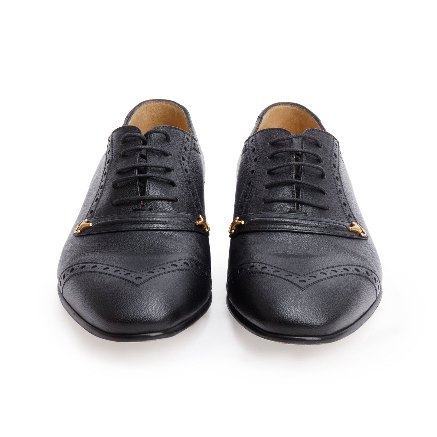 Gucci Black Calfskin Leather Horsebit Accent Lace-Up Shoe, Size 10
