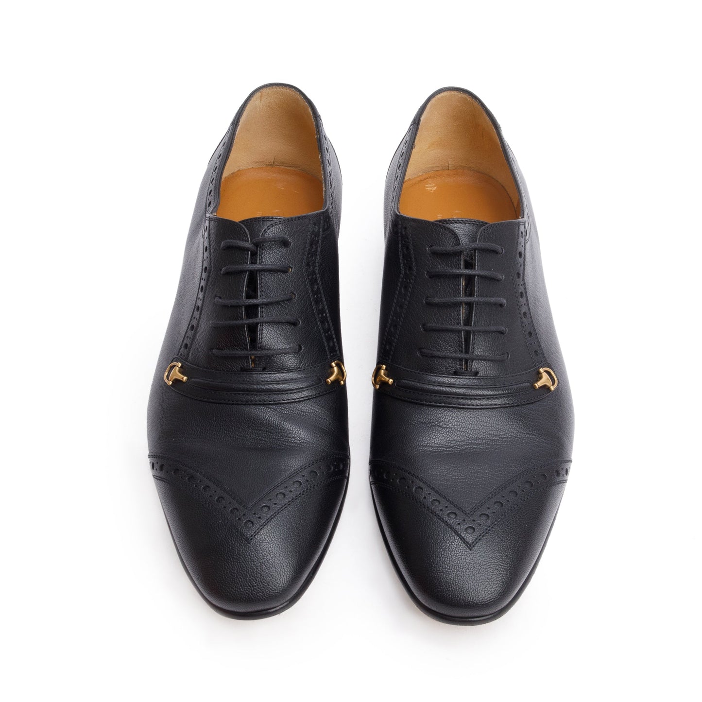 Gucci Black Calfskin Leather Horsebit Accent Lace-Up Shoe, Size 10