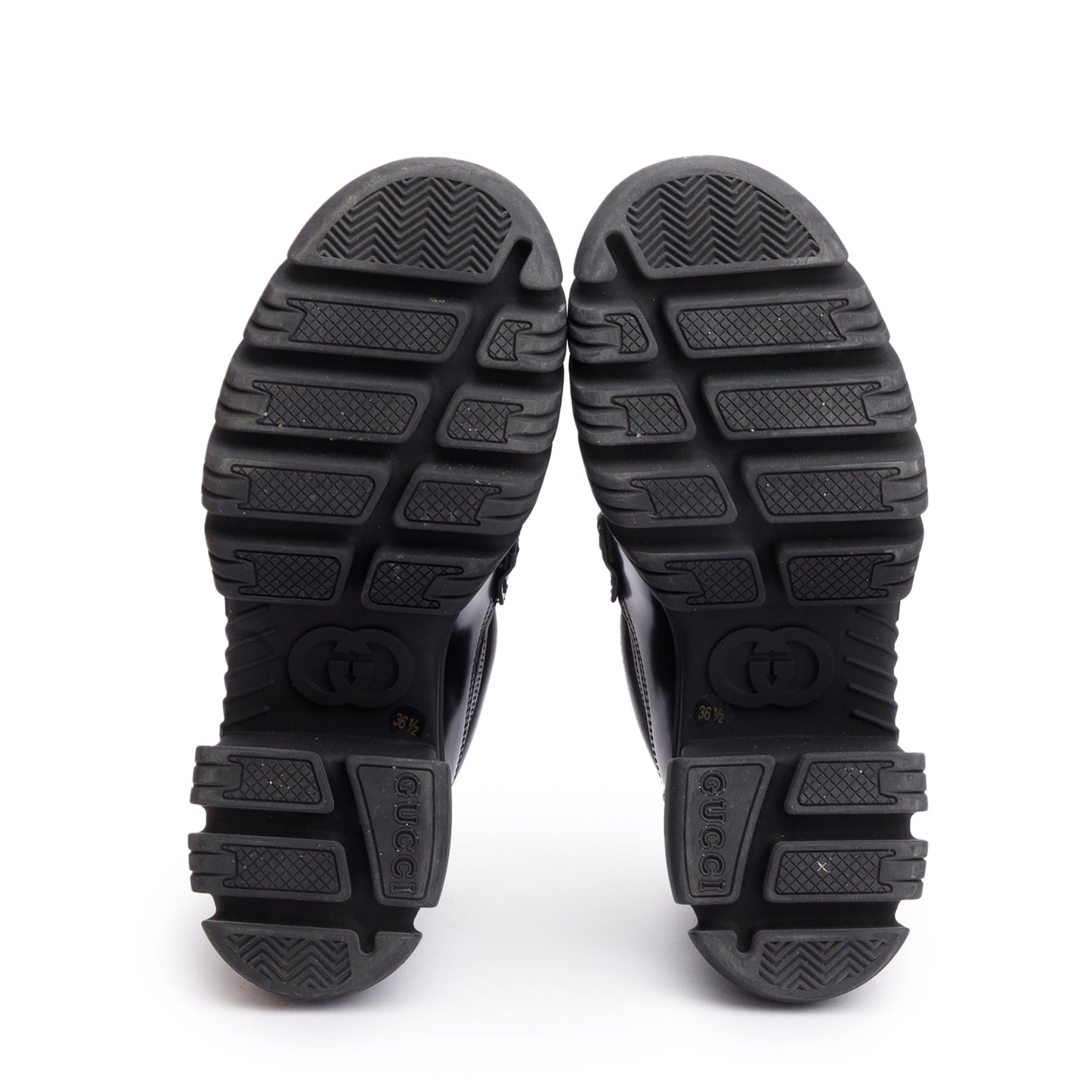Gucci Black Calfskin Leather Horsebit Accent Lug Sole Loafers, Size 6.5