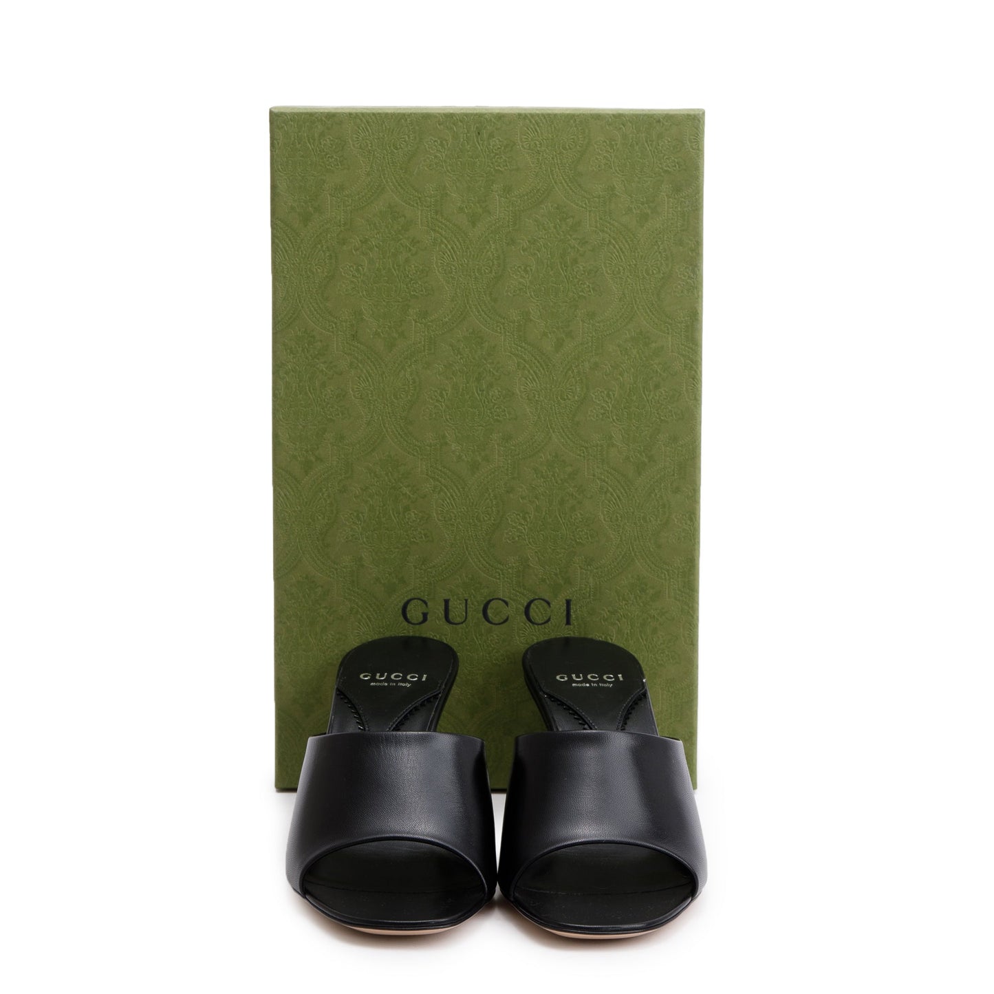 Gucci Black Calfskin Leather Interlocking G Heel Bella Sandals, Size 39