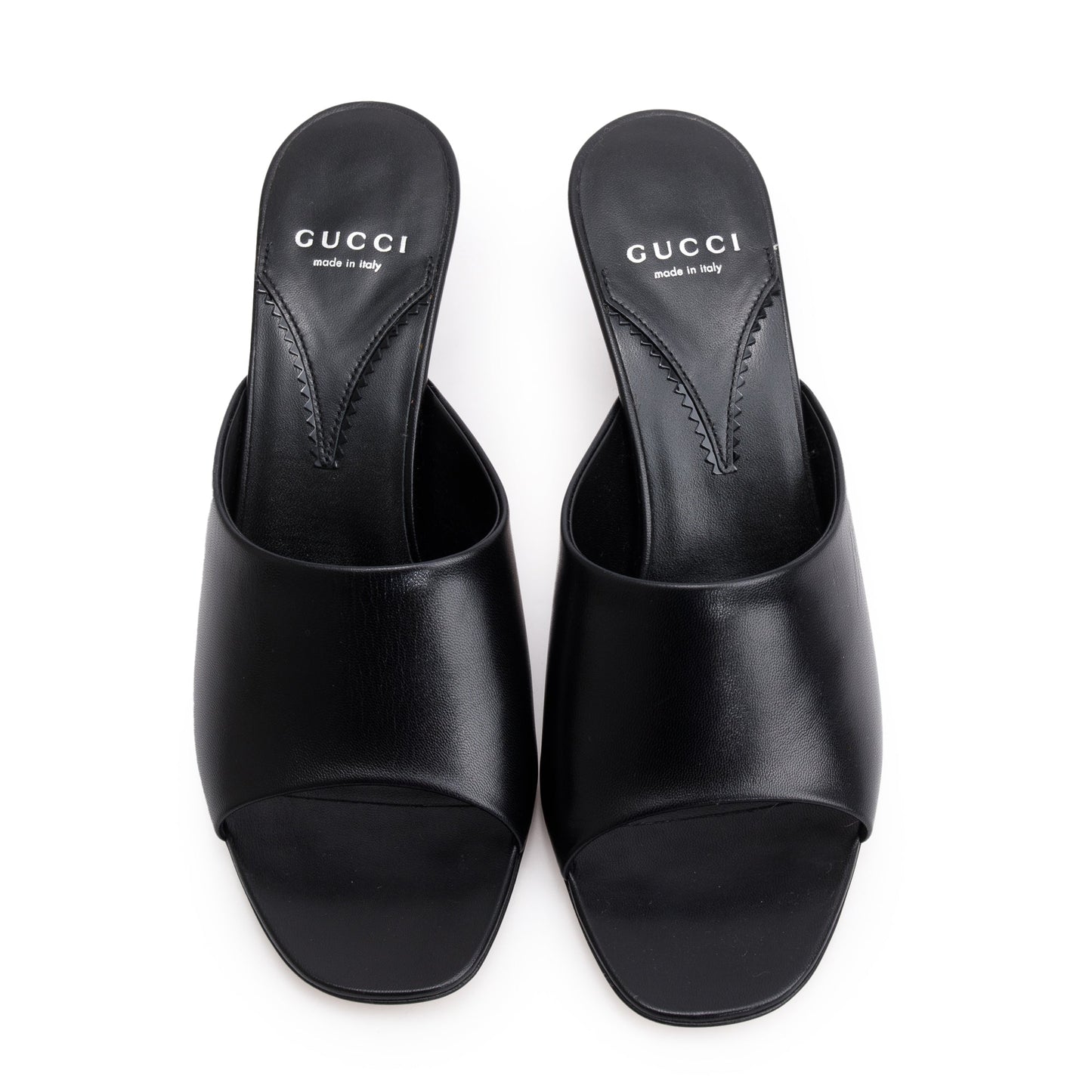 Gucci Black Calfskin Leather Interlocking G Heel Bella Sandals, Size 39