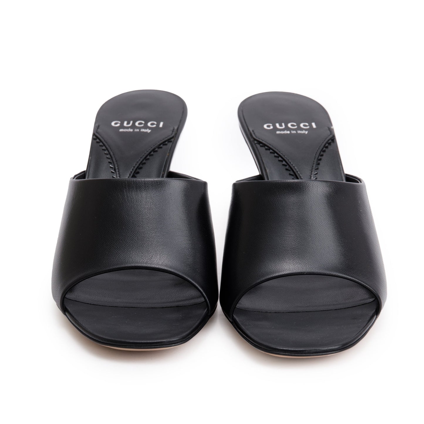 Gucci Black Calfskin Leather Interlocking G Heel Bella Sandals, Size 39