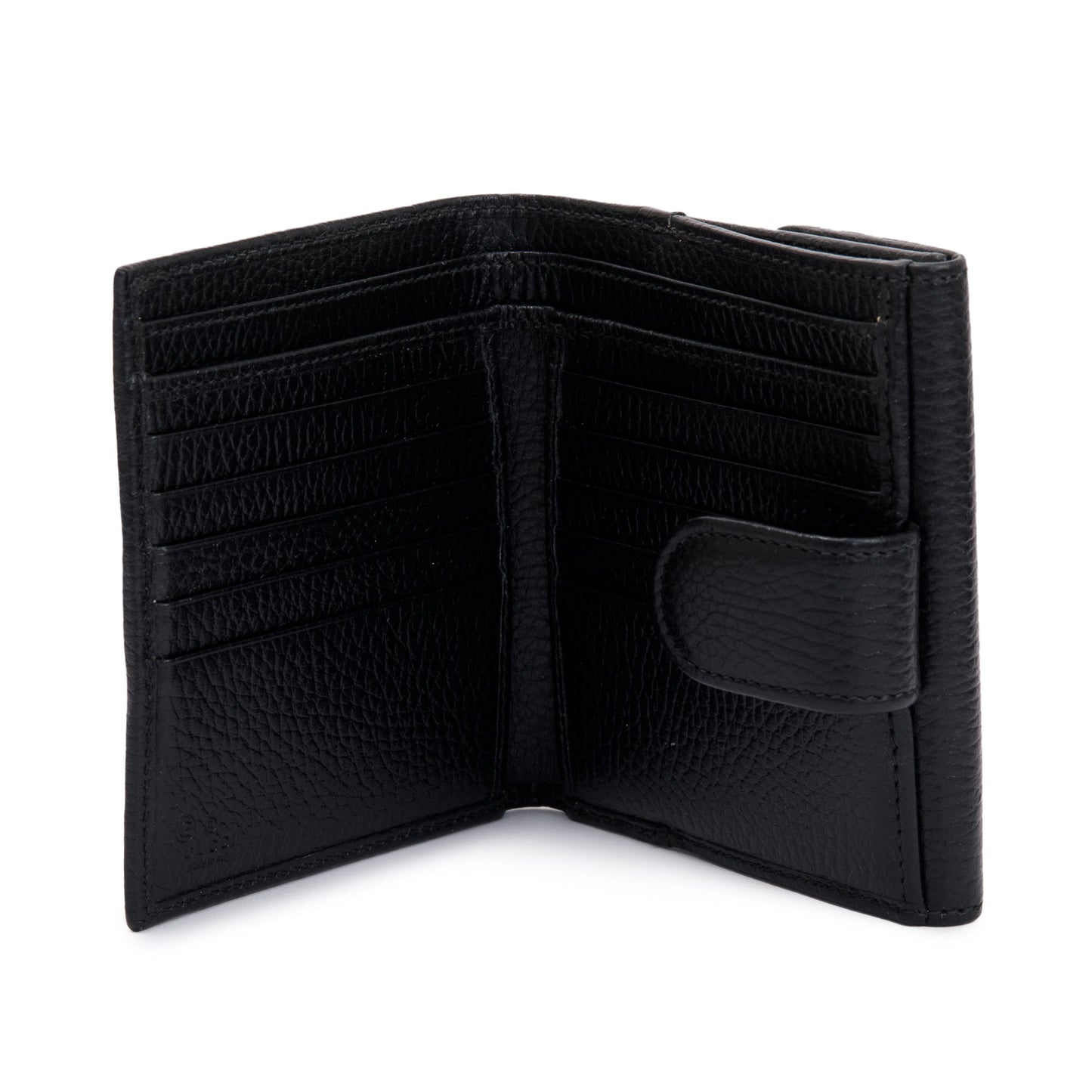 Gucci Black Calfskin Leather Interlocking G Logo Dollar French Wallet