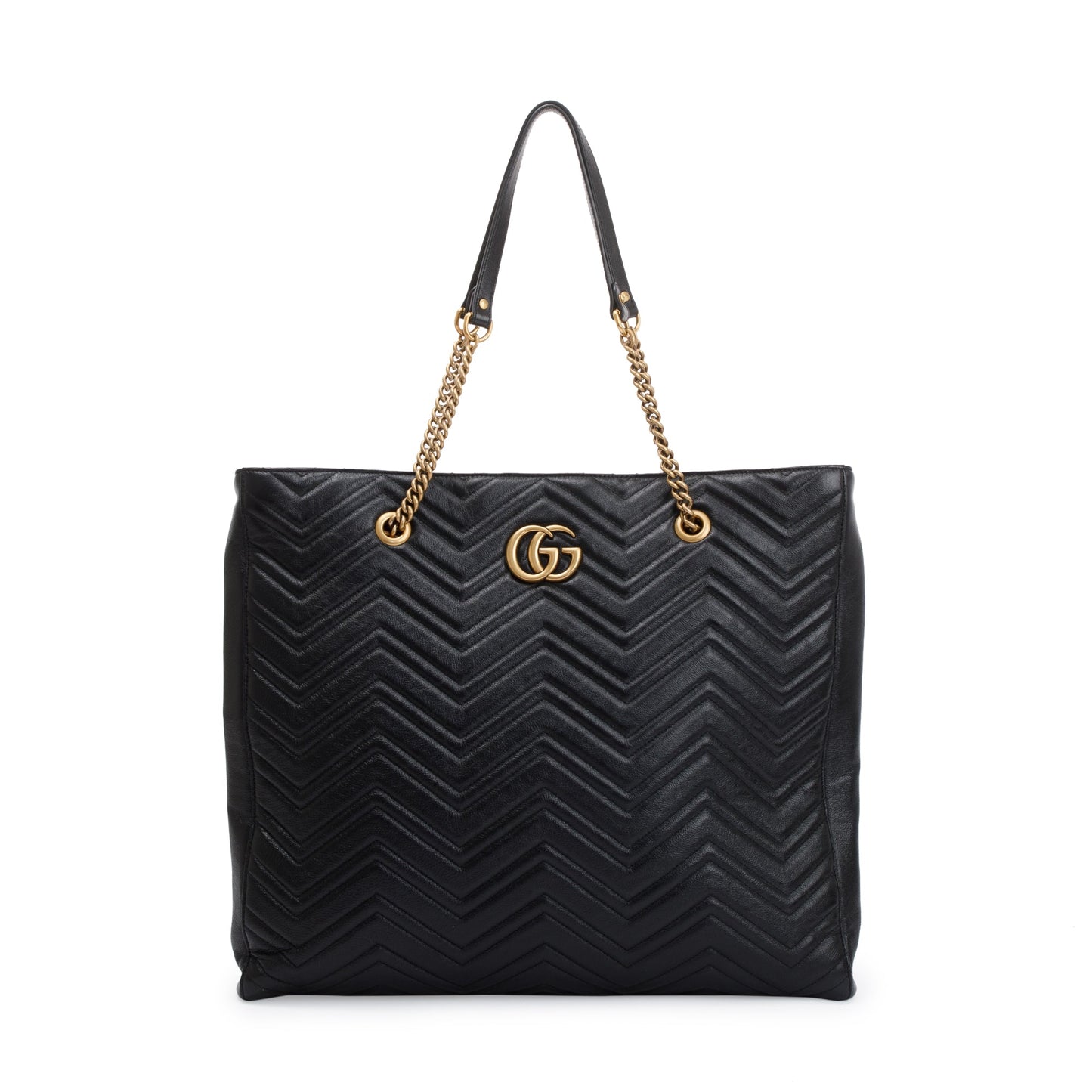 Gucci Black Calfskin Leather Large GG Marmont Matelasse Slim Tote