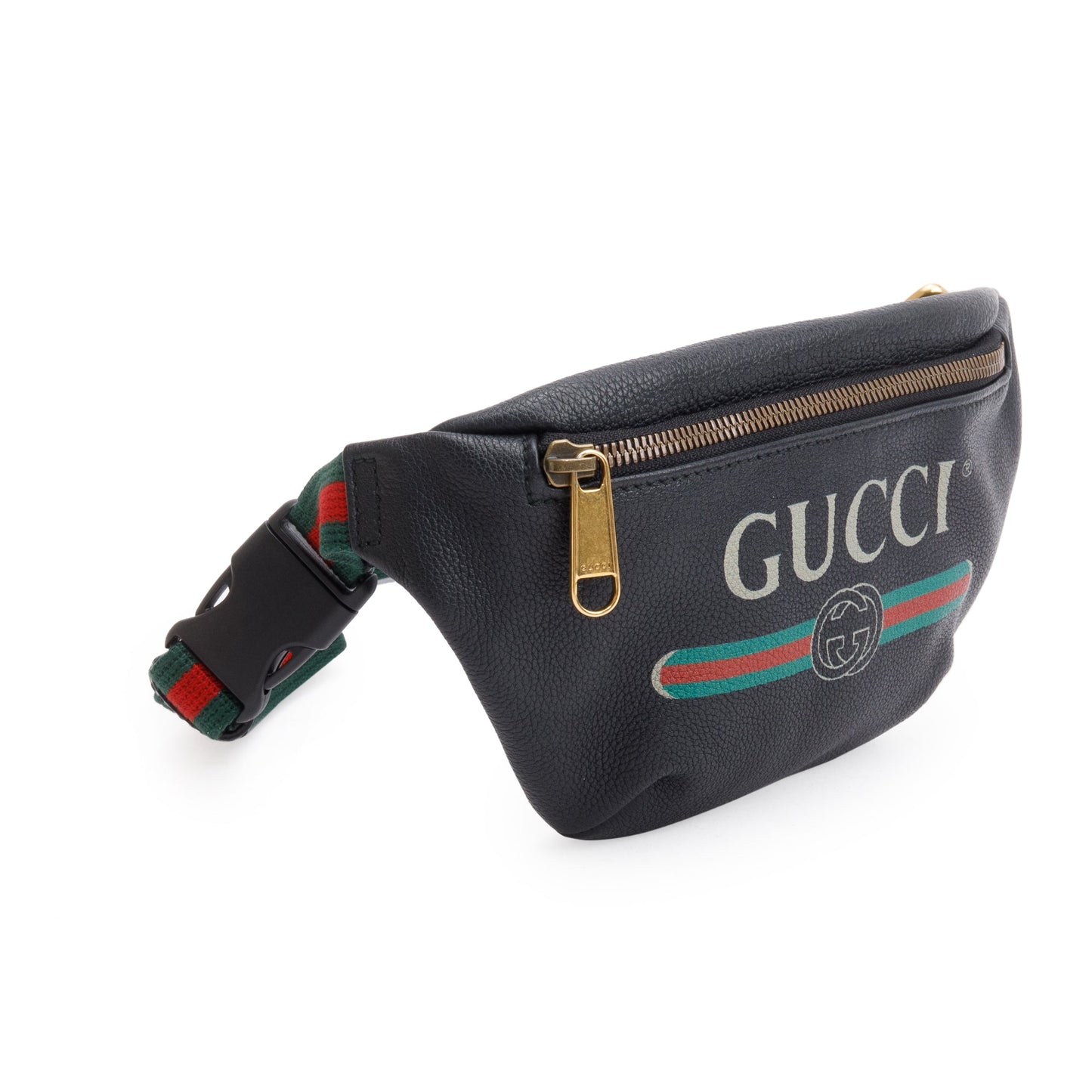 Gucci Black Calfskin Leather Logo Print Small Belt Bag