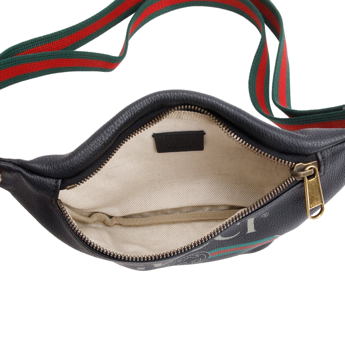 Gucci Black Calfskin Leather Logo Print Small Belt Bag