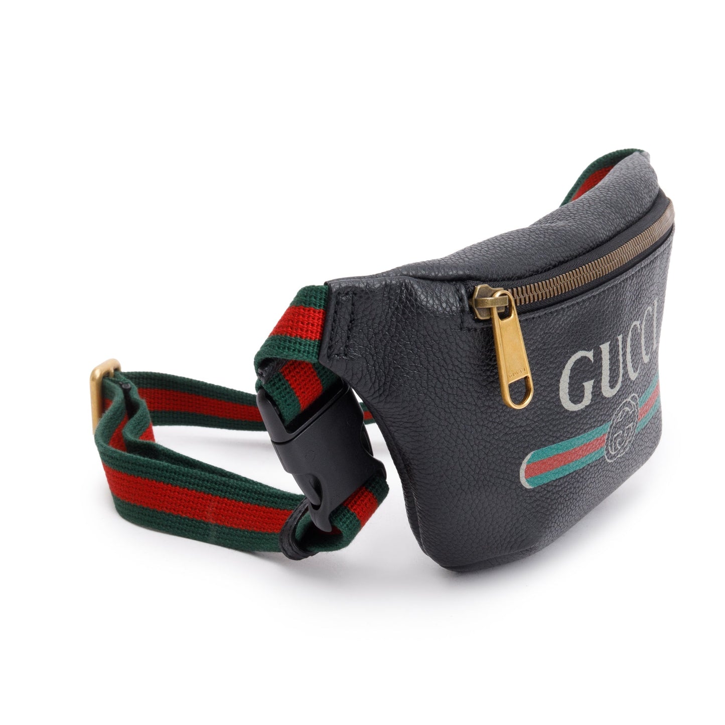 Gucci Black Calfskin Leather Logo Print Small Belt Bag