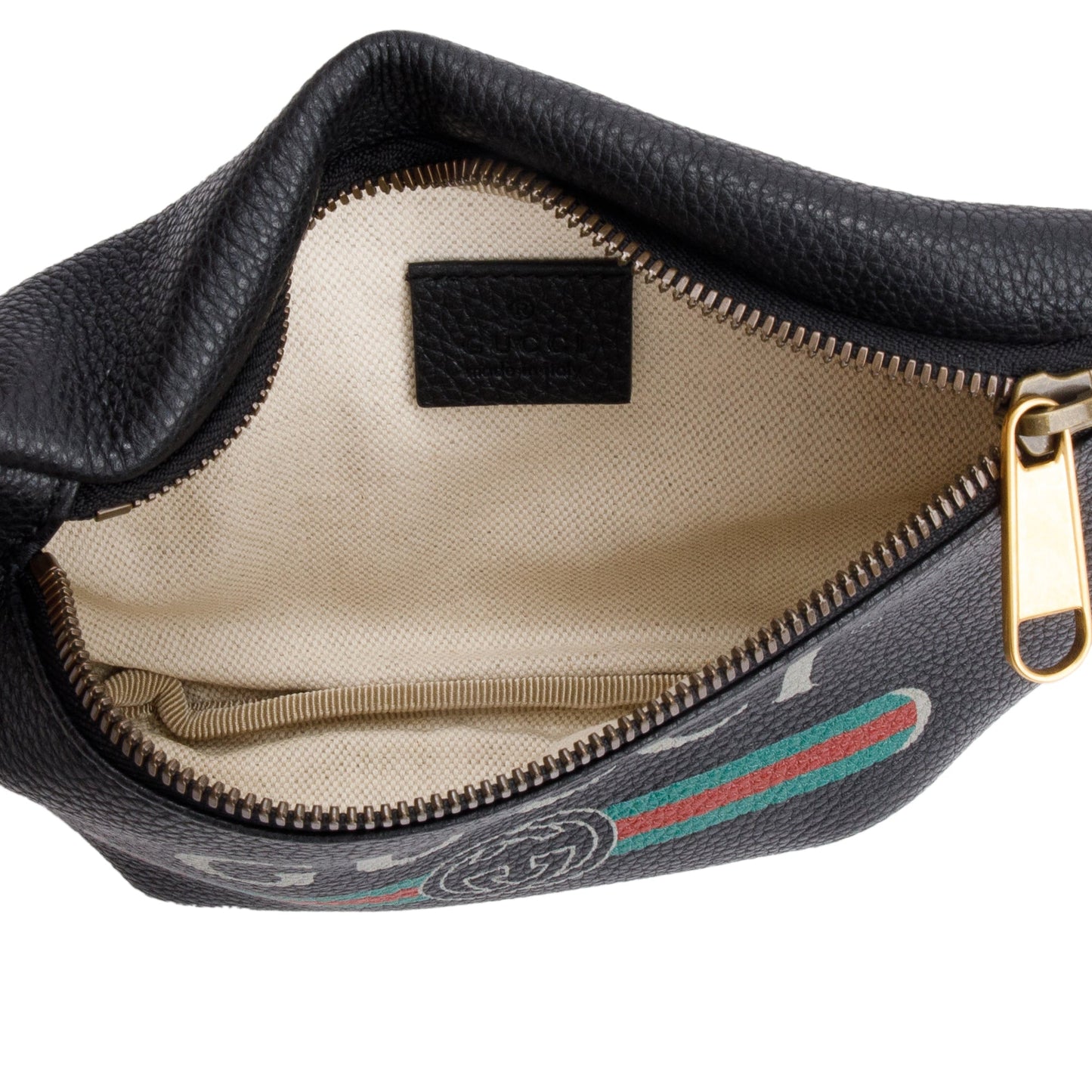 Gucci Black Calfskin Leather Logo Print Small Belt Bag