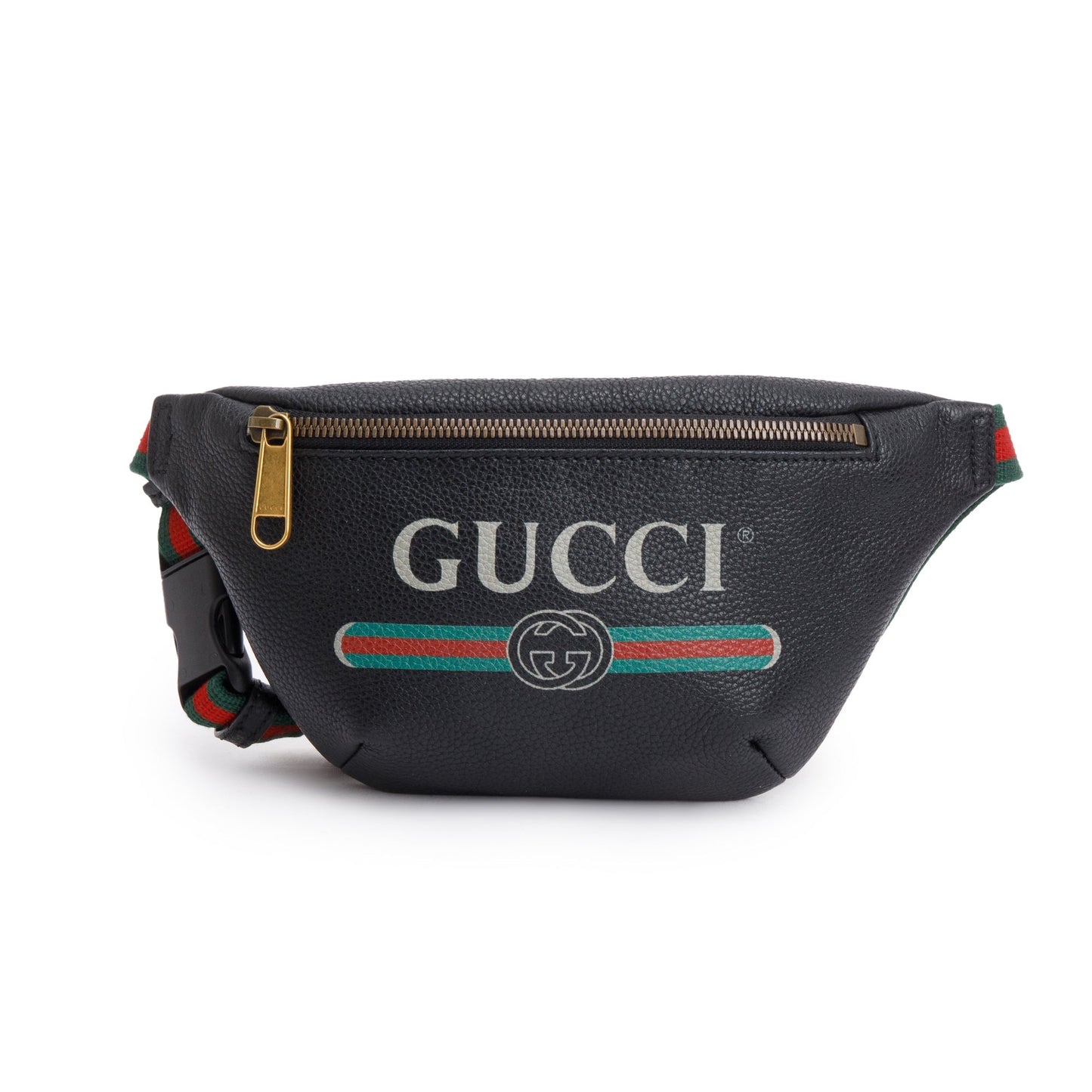 Gucci Black Calfskin Leather Logo Print Small Belt Bag