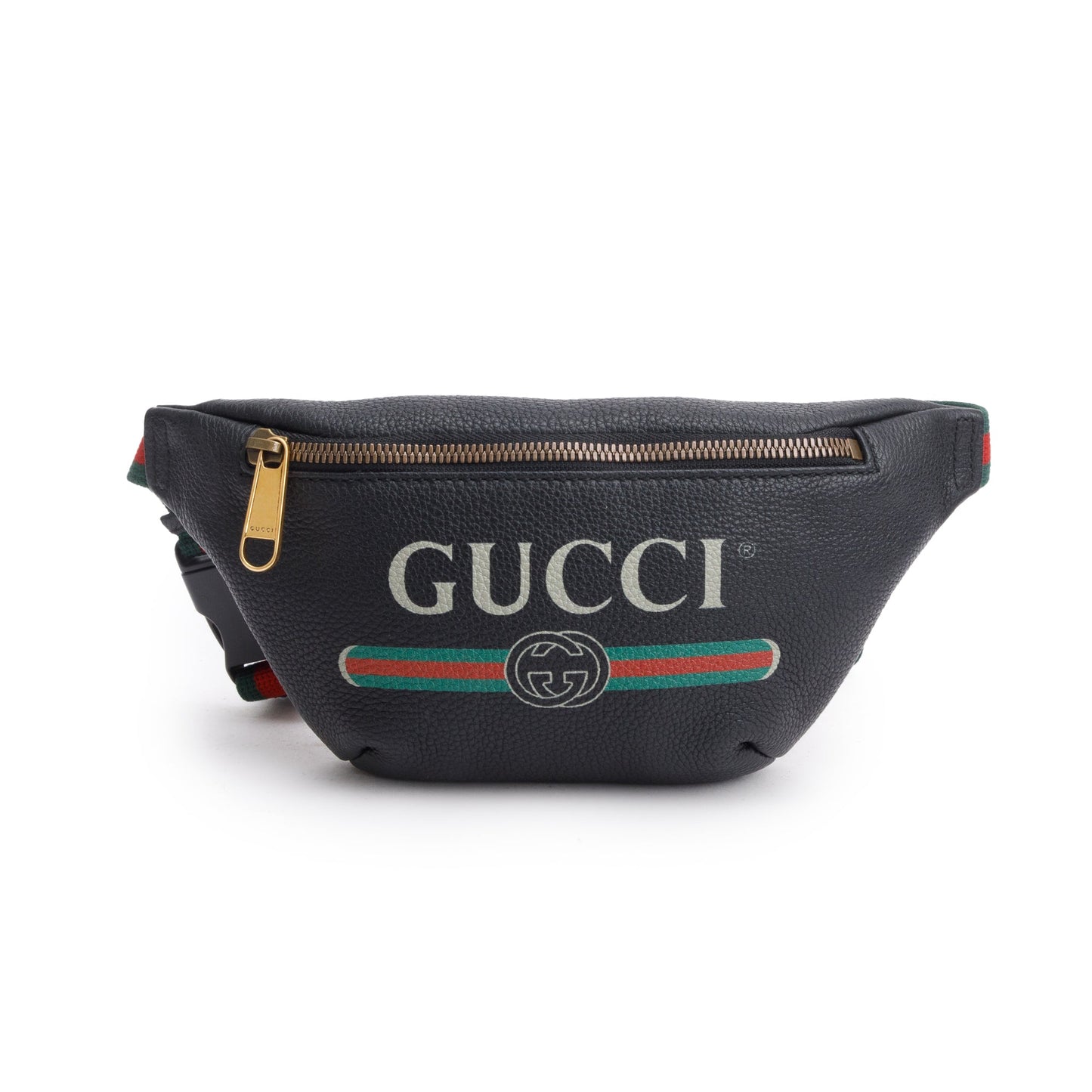 Gucci Black Calfskin Leather Logo Print Small Belt Bag