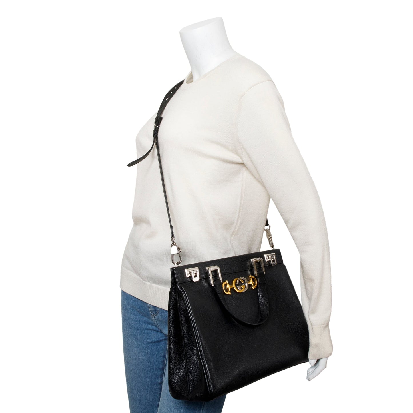 Gucci Black Calfskin Leather Medium Zumi Top Handle Bag