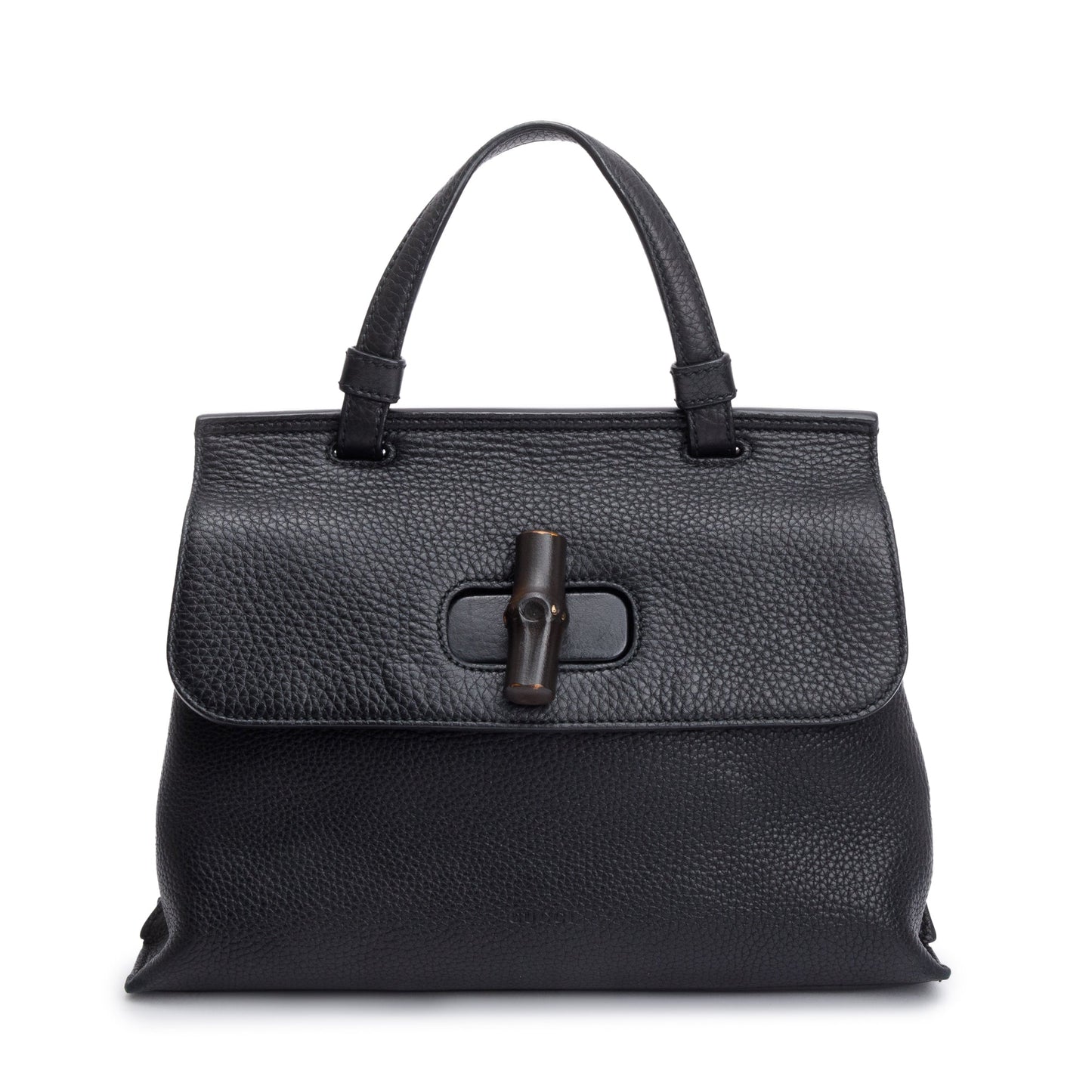 Gucci Black Calfskin Leather Small Bamboo Daily Top Handle Bag