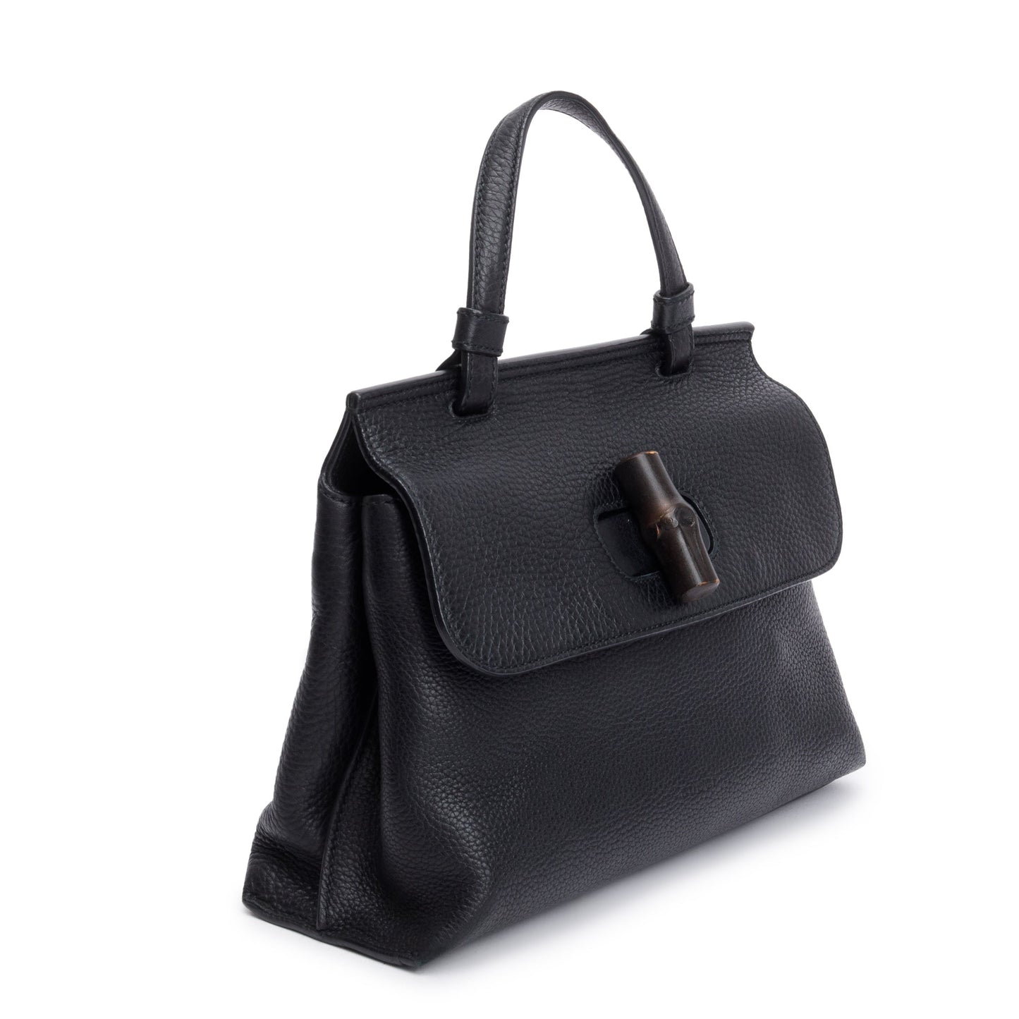 Gucci Black Calfskin Leather Small Bamboo Daily Top Handle Bag