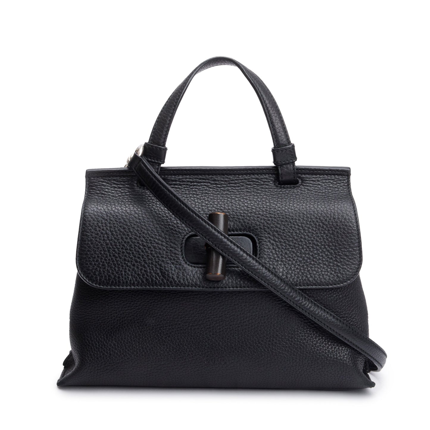 Gucci Black Calfskin Leather Small Bamboo Daily Top Handle Bag