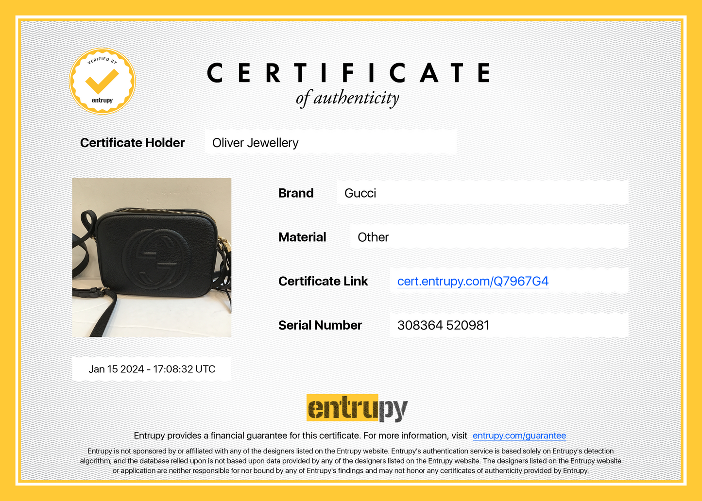 Gucci Black Calfskin Leather Small Soho Disco Bag