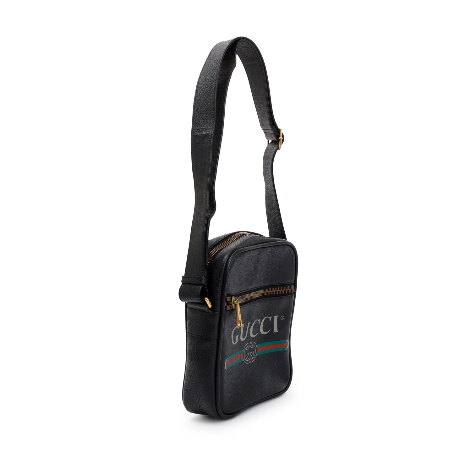 Gucci Black Calfskin Leather Web Logo Messenger Bag