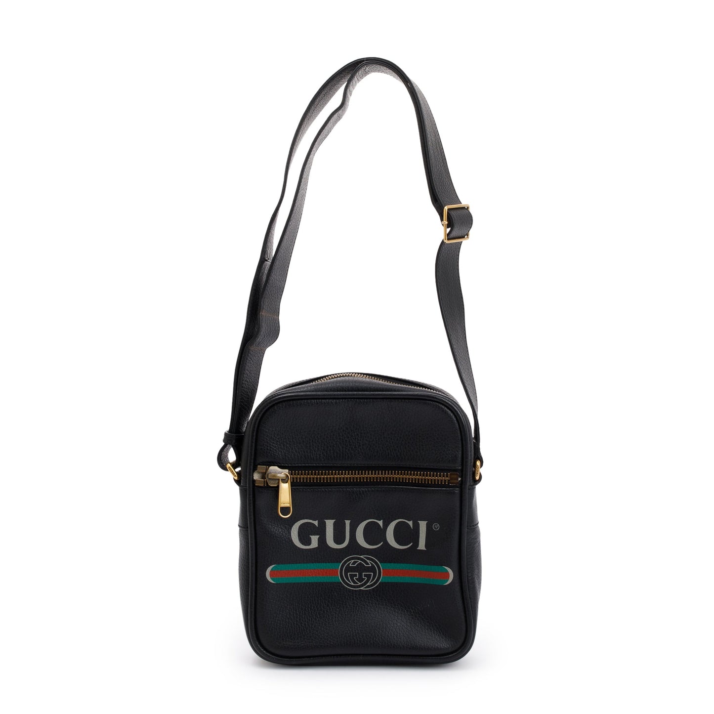 Gucci Black Calfskin Leather Web Logo Messenger Bag