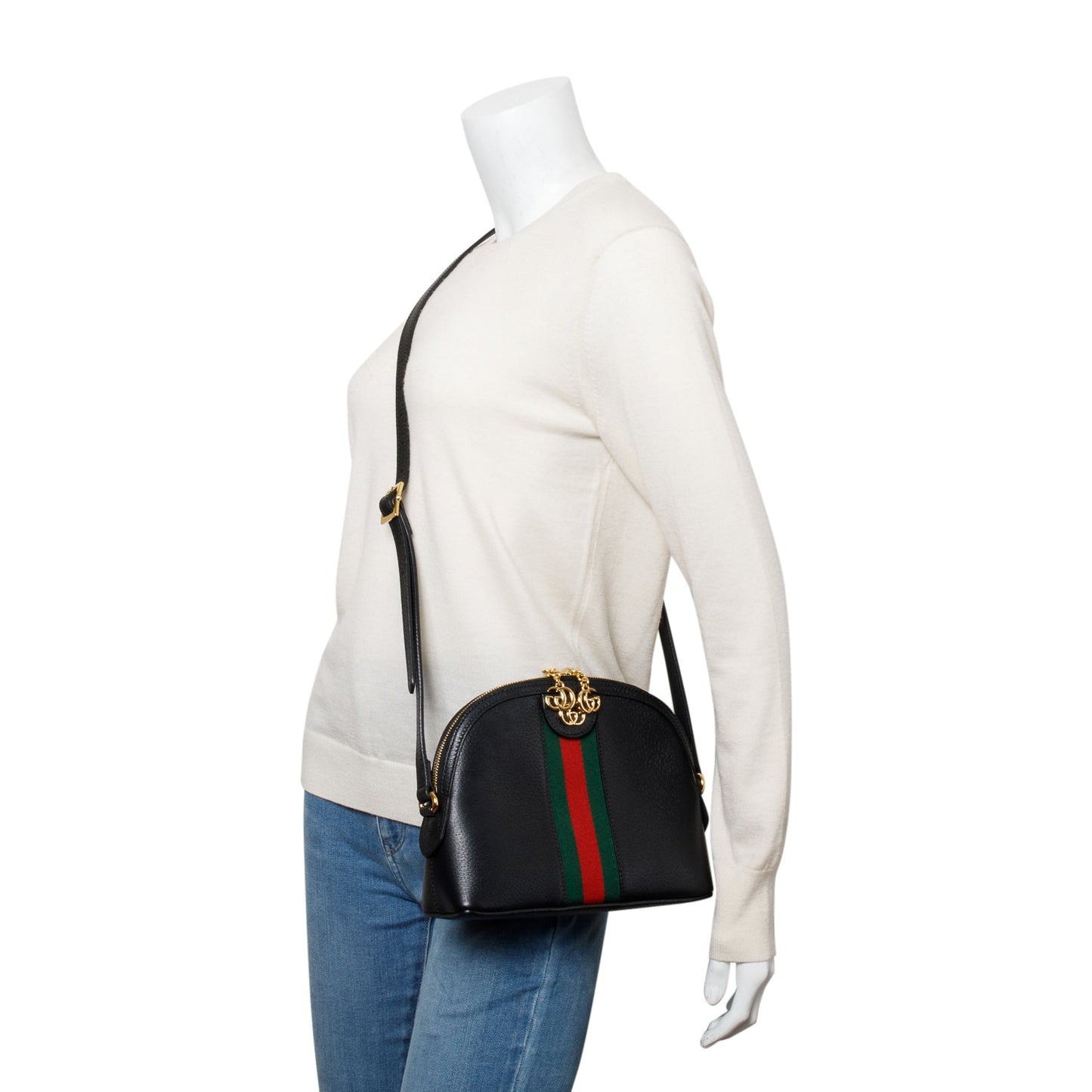 Gucci Black Calfskin Leather Web Small Ophidia Dome Crossbody Bag
