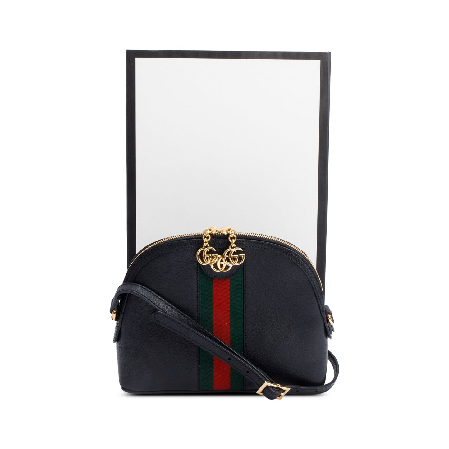 Gucci Black Calfskin Leather Web Small Ophidia Dome Crossbody Bag