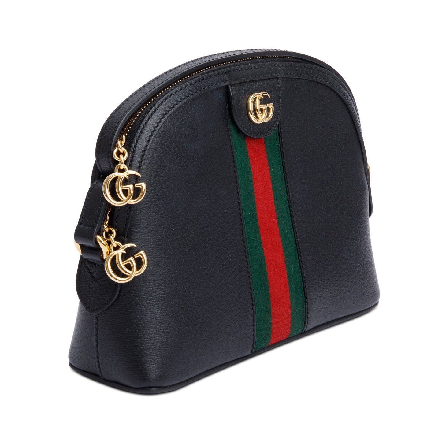Gucci Black Calfskin Leather Web Small Ophidia Dome Crossbody Bag