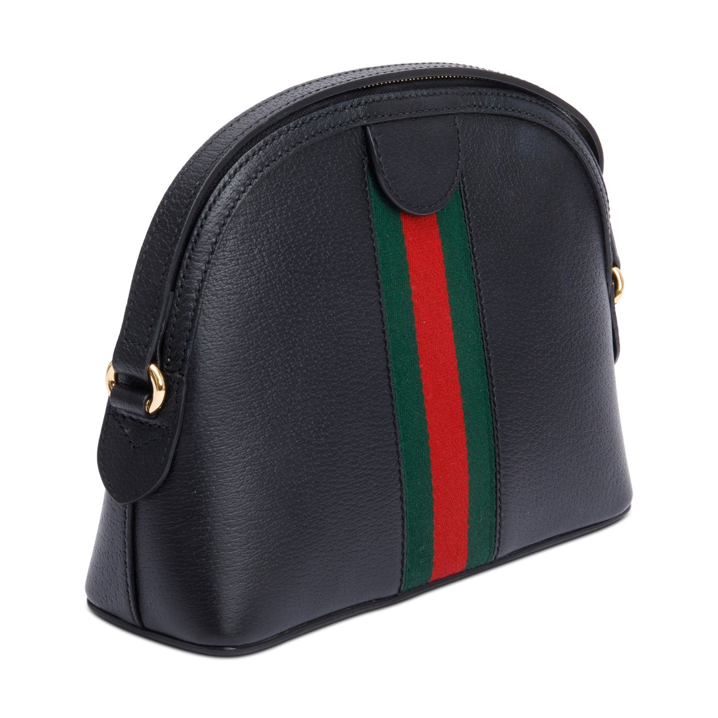 Gucci Black Calfskin Leather Web Small Ophidia Dome Crossbody Bag