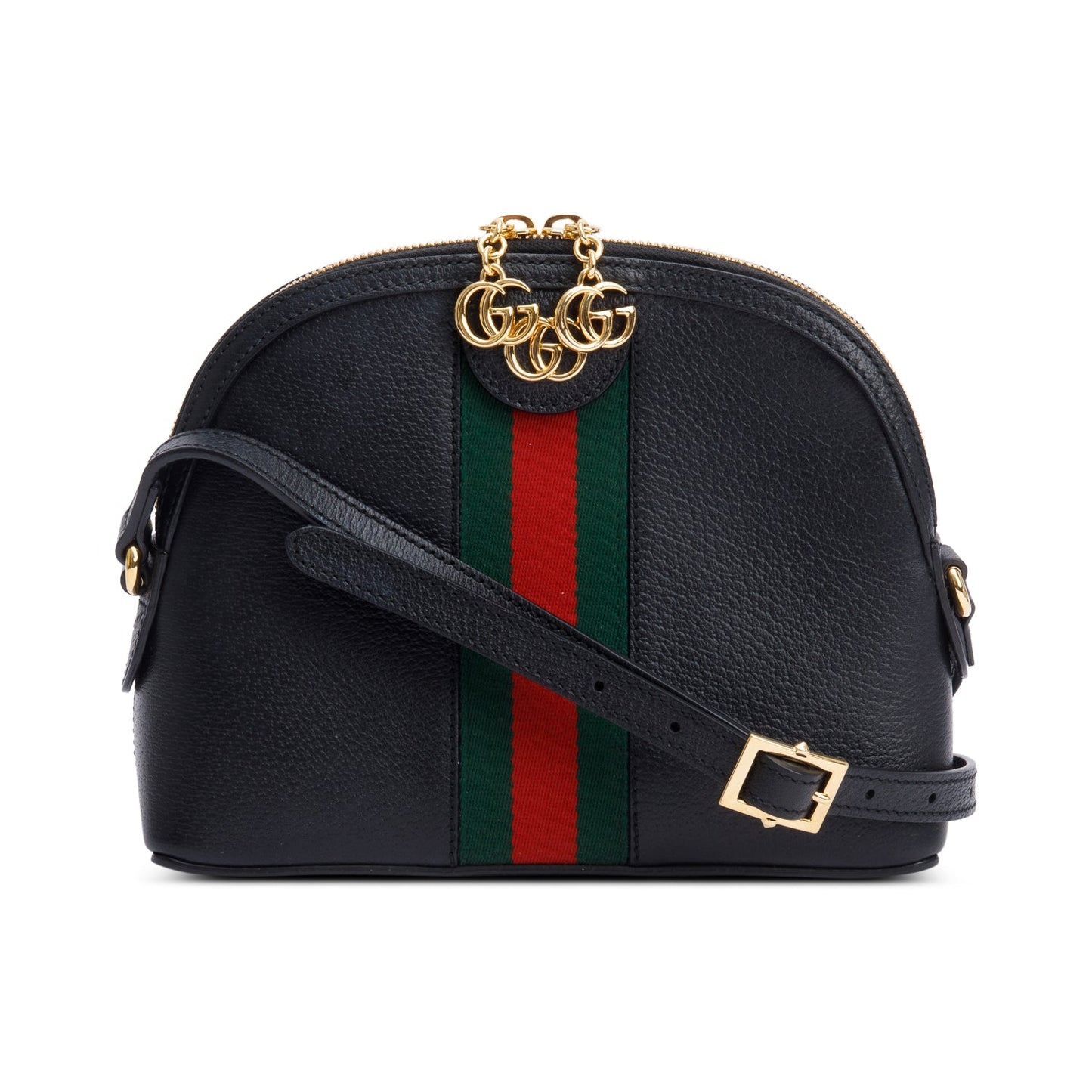 Gucci Black Calfskin Leather Web Small Ophidia Dome Crossbody Bag