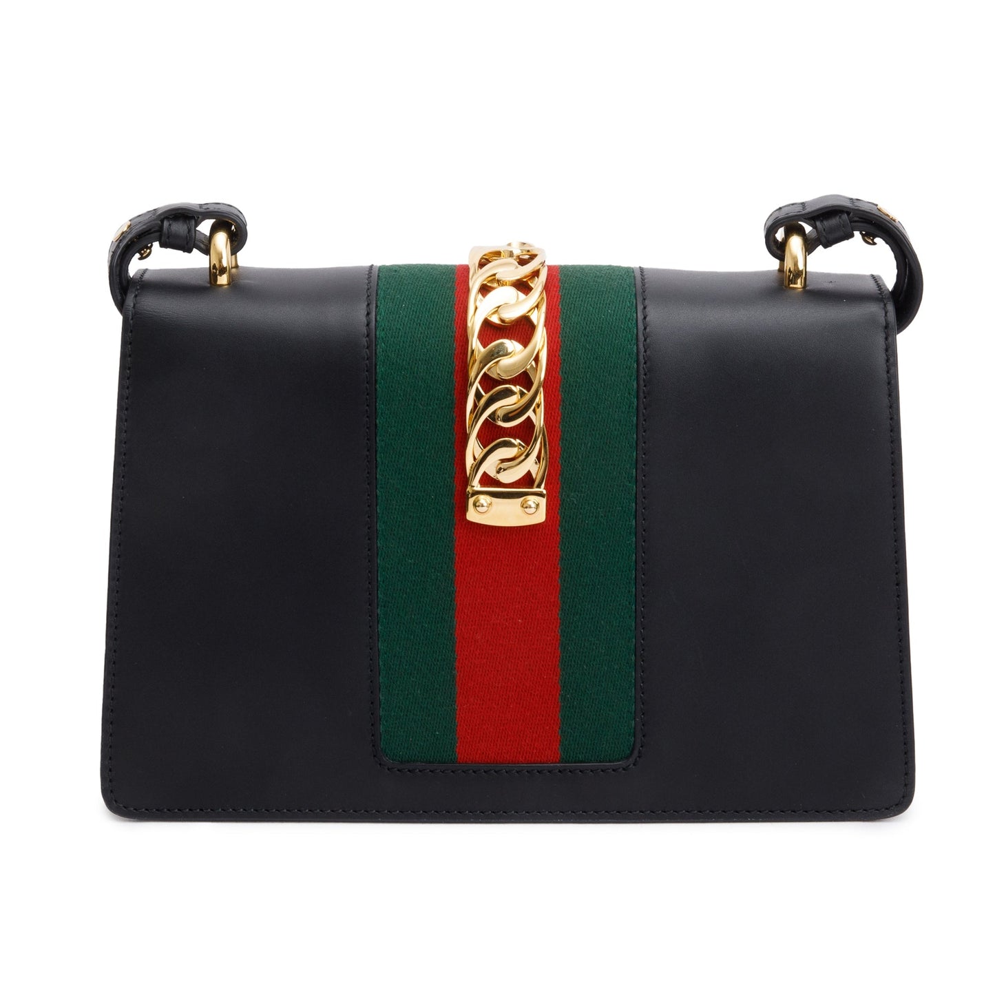 Gucci Black Calfskin Leather Web Small Sylvie Shoulder Bag