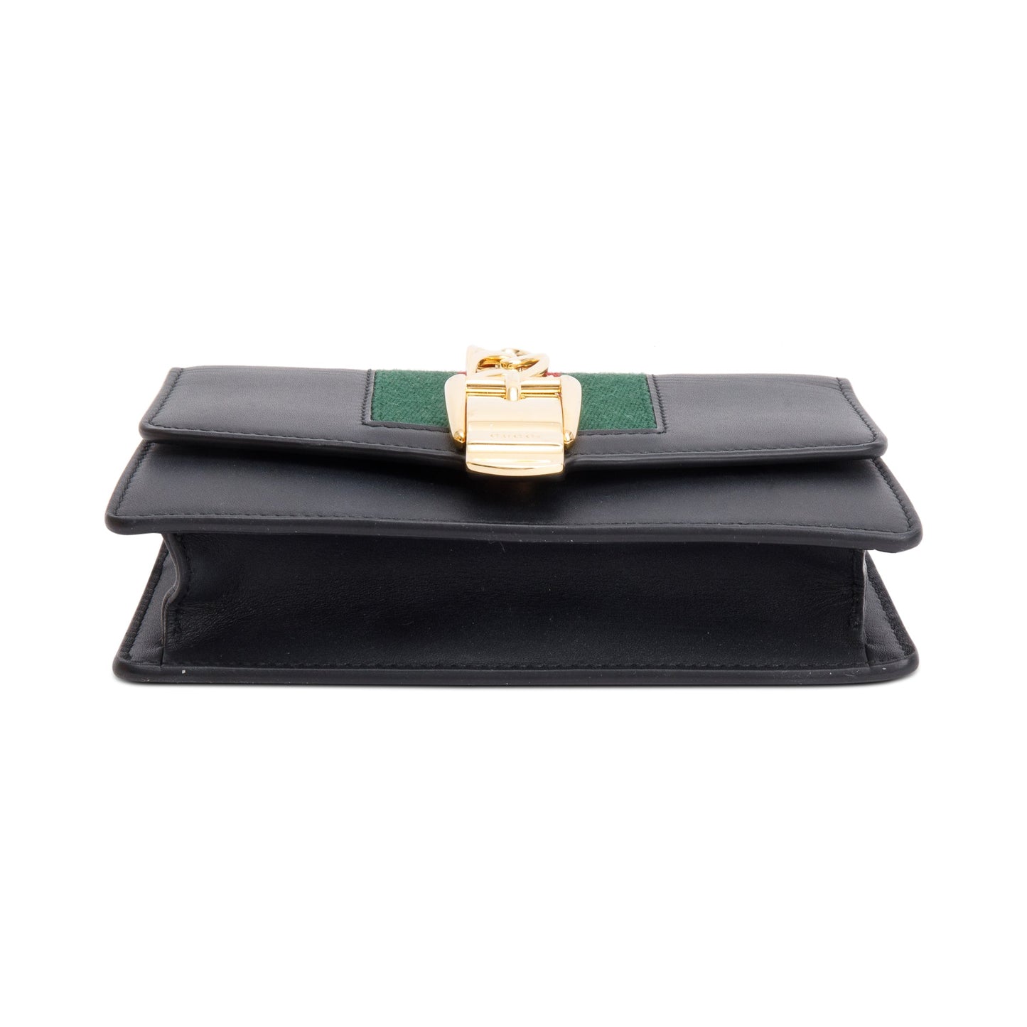 Gucci Black Calfskin Leather Web Super Mini Sylvie Chain Shoulder Bag