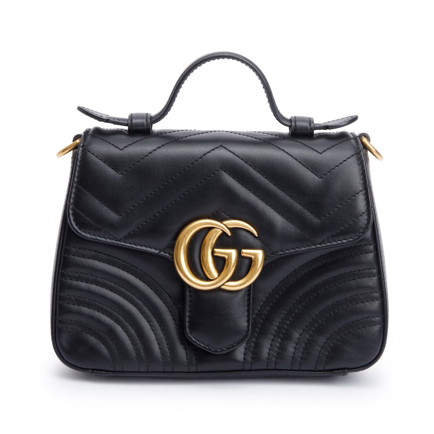 Gucci Black Calfskin Matelasse GG Marmont Mini Top Handle Shoulder Bag