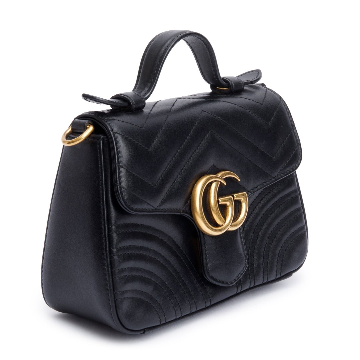 Gucci Black Calfskin Matelasse GG Marmont Mini Top Handle Shoulder Bag