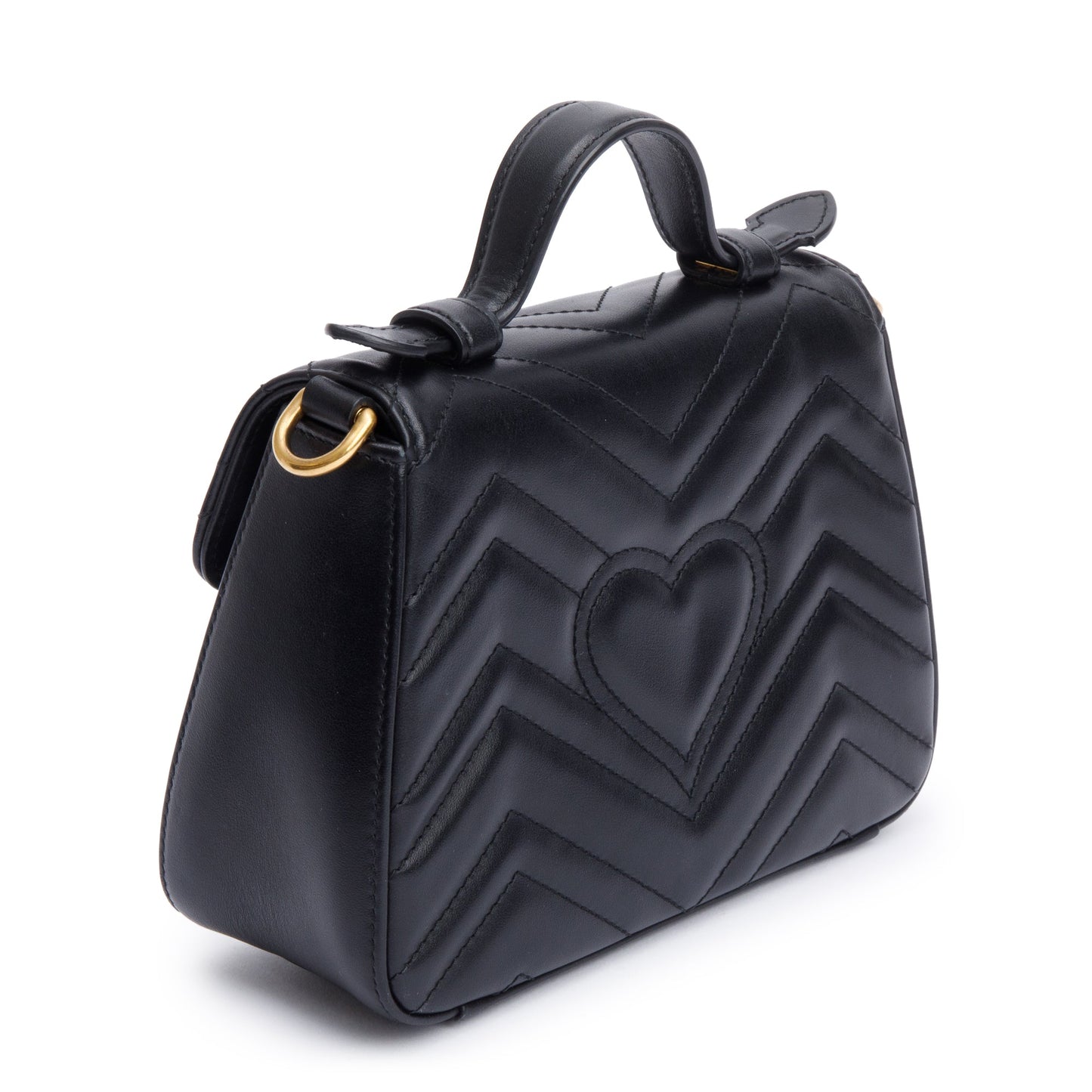 Gucci Black Calfskin Matelasse GG Marmont Mini Top Handle Shoulder Bag