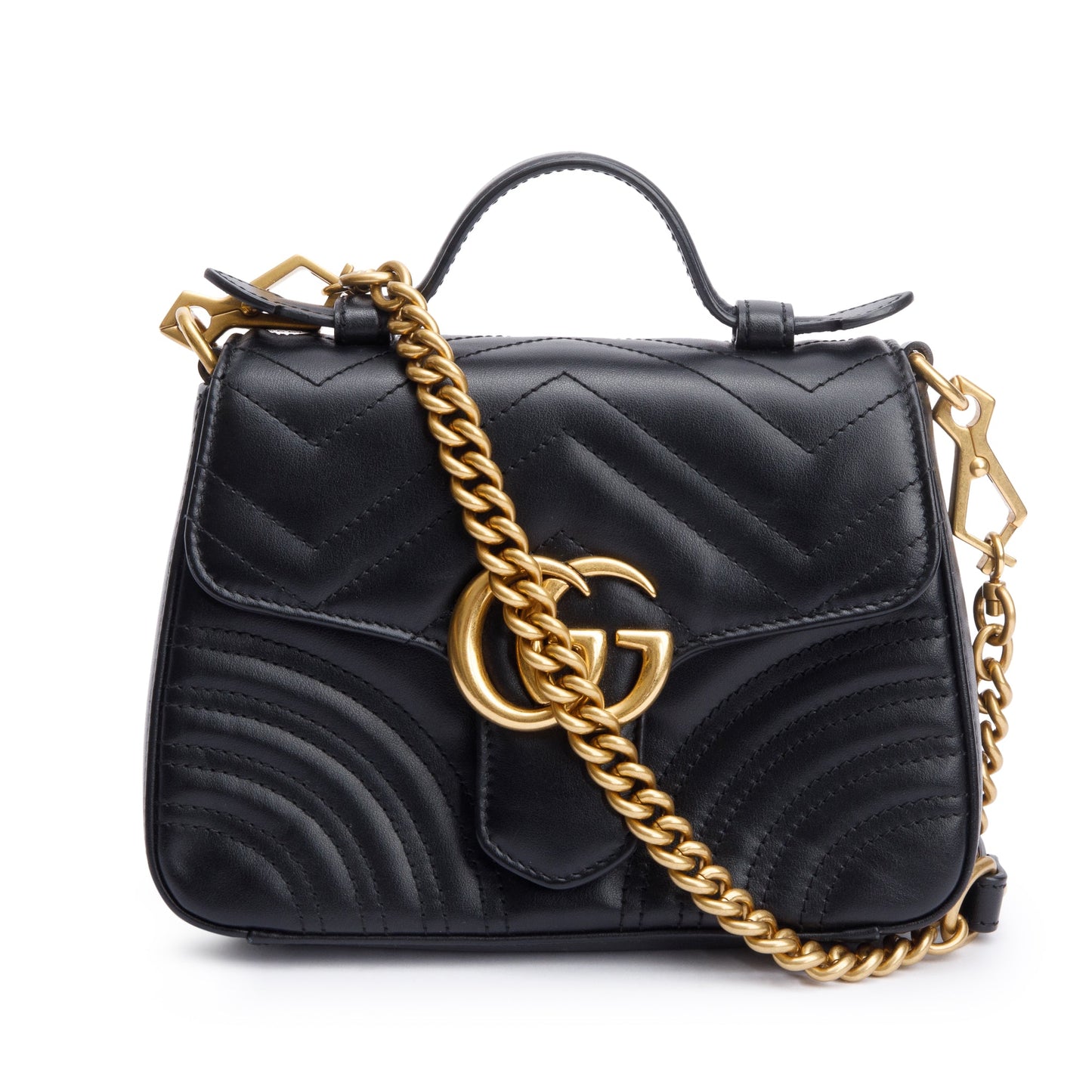 Gucci Black Calfskin Matelasse GG Marmont Mini Top Handle Shoulder Bag