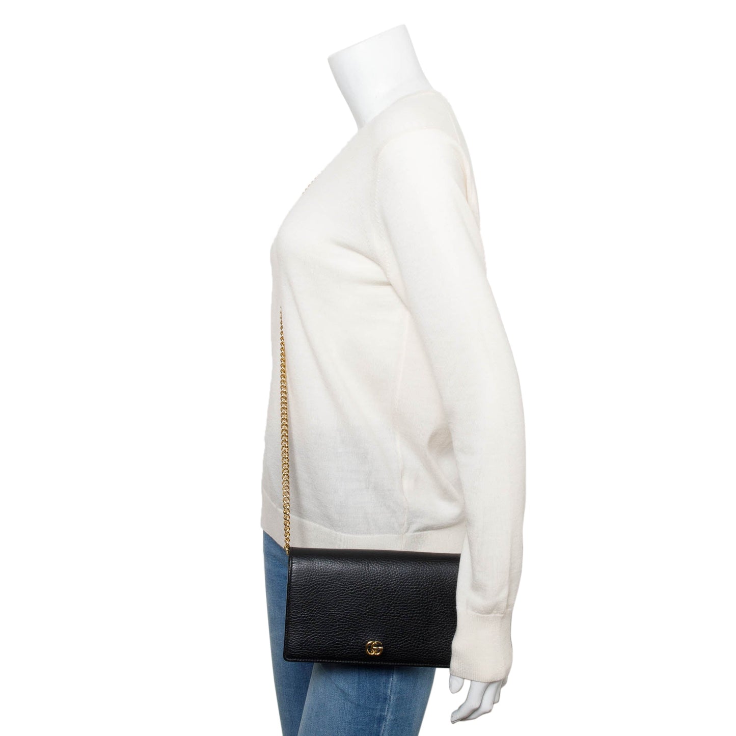 Gucci Black Calfskin Mini GG Marmont Wallet On Chain