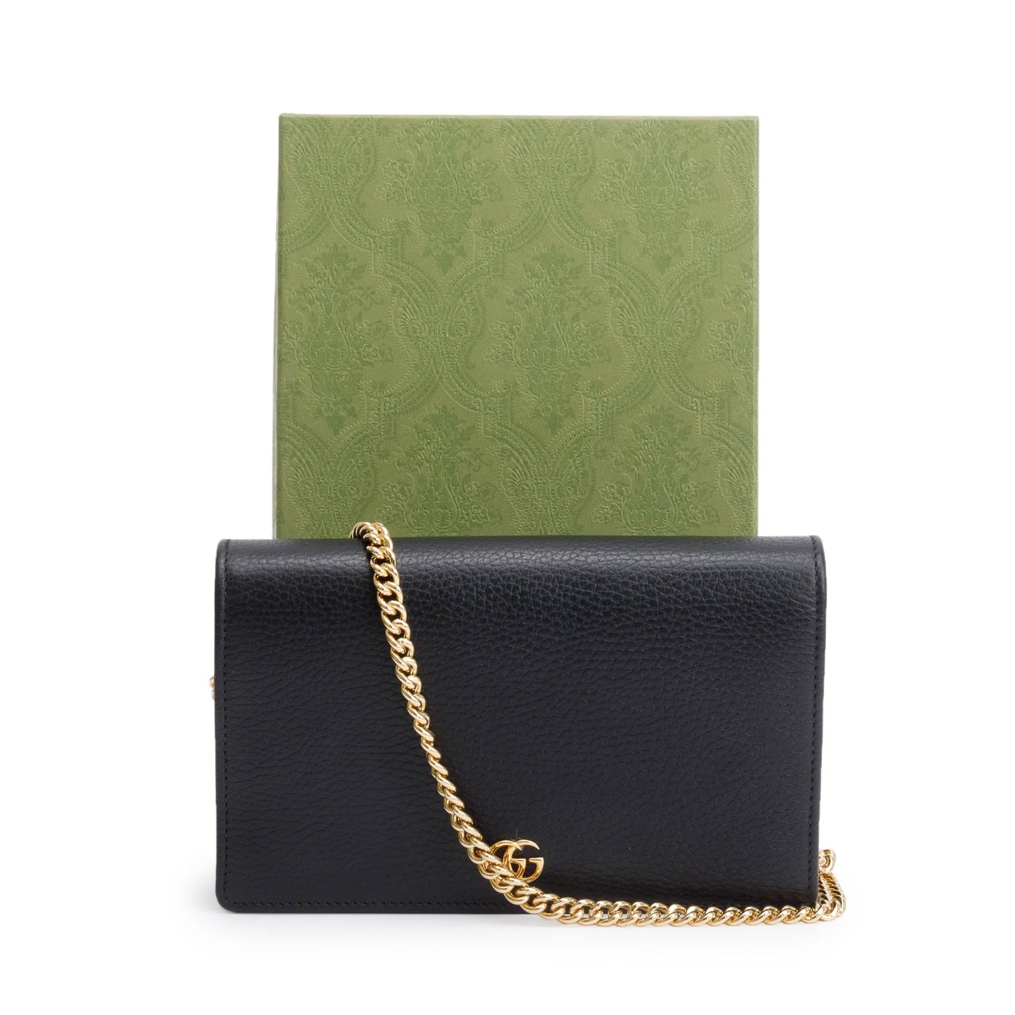 Gucci Black Calfskin Mini GG Marmont Wallet On Chain