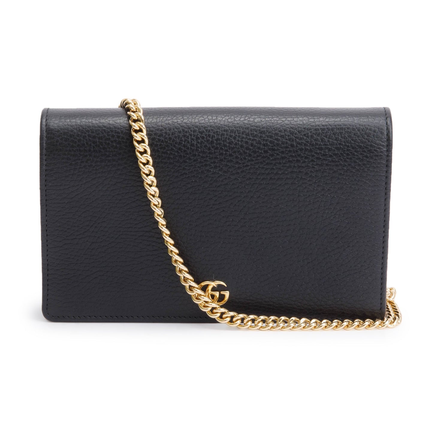 Gucci Black Calfskin Mini GG Marmont Wallet On Chain