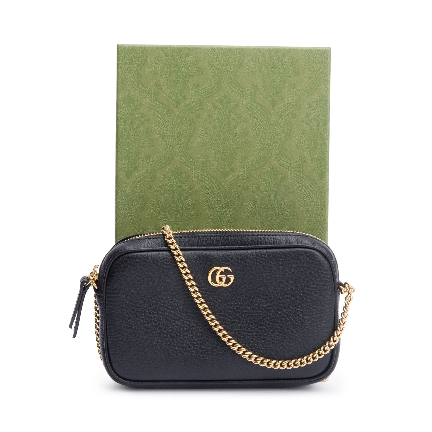 Gucci Black Dollar Calfskin Leather Super Mini GG Marmont Chain Shoulder Bag