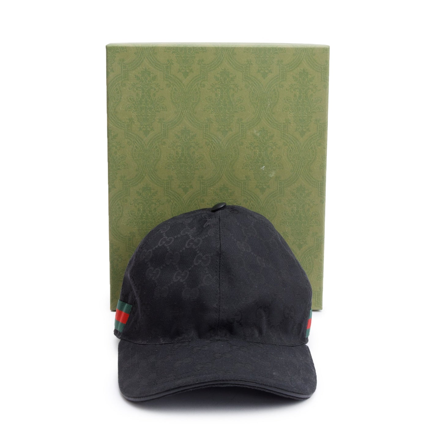 Gucci Black GG Canvas Baseball Hat with Web, Size XL 60