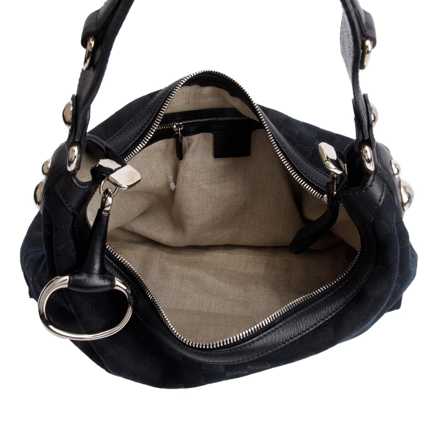 Gucci Black GG Canvas  Leather Trim Medium Icon Bit Hobo