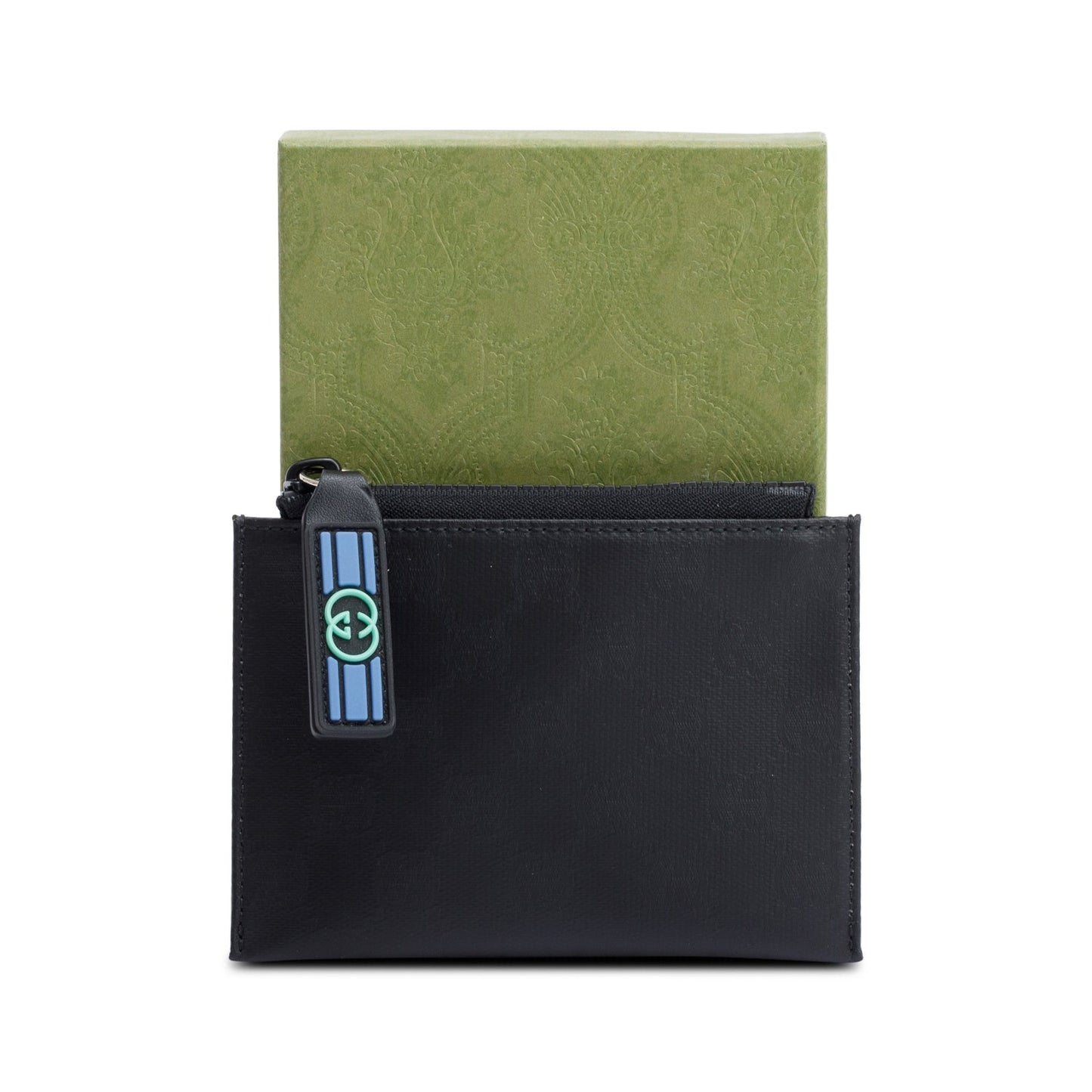 Gucci Black GG Crystal Zip Card Case Wallet