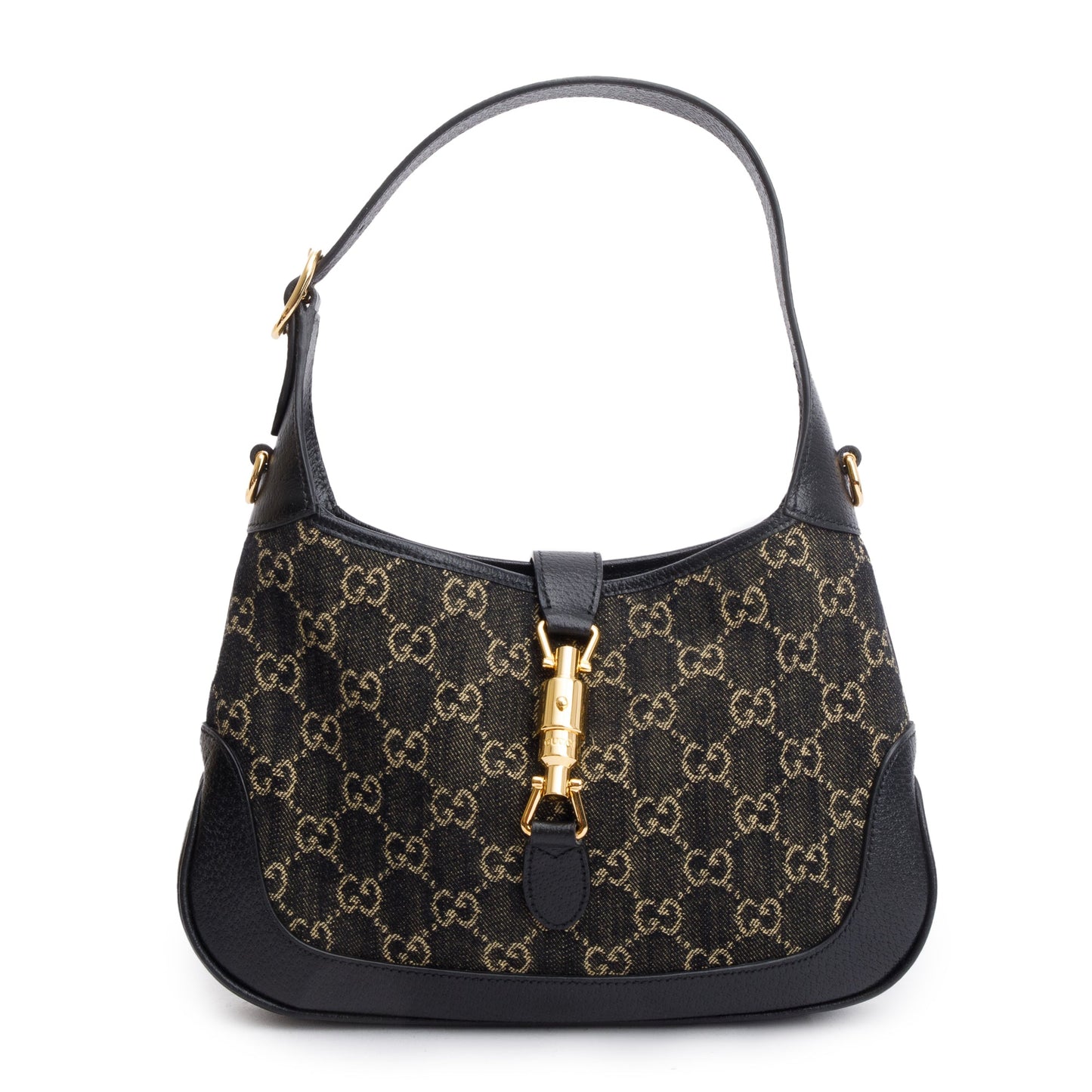 Gucci Black GG Denim Leather Trim Jackie 1961 Mini Shoulder Bag