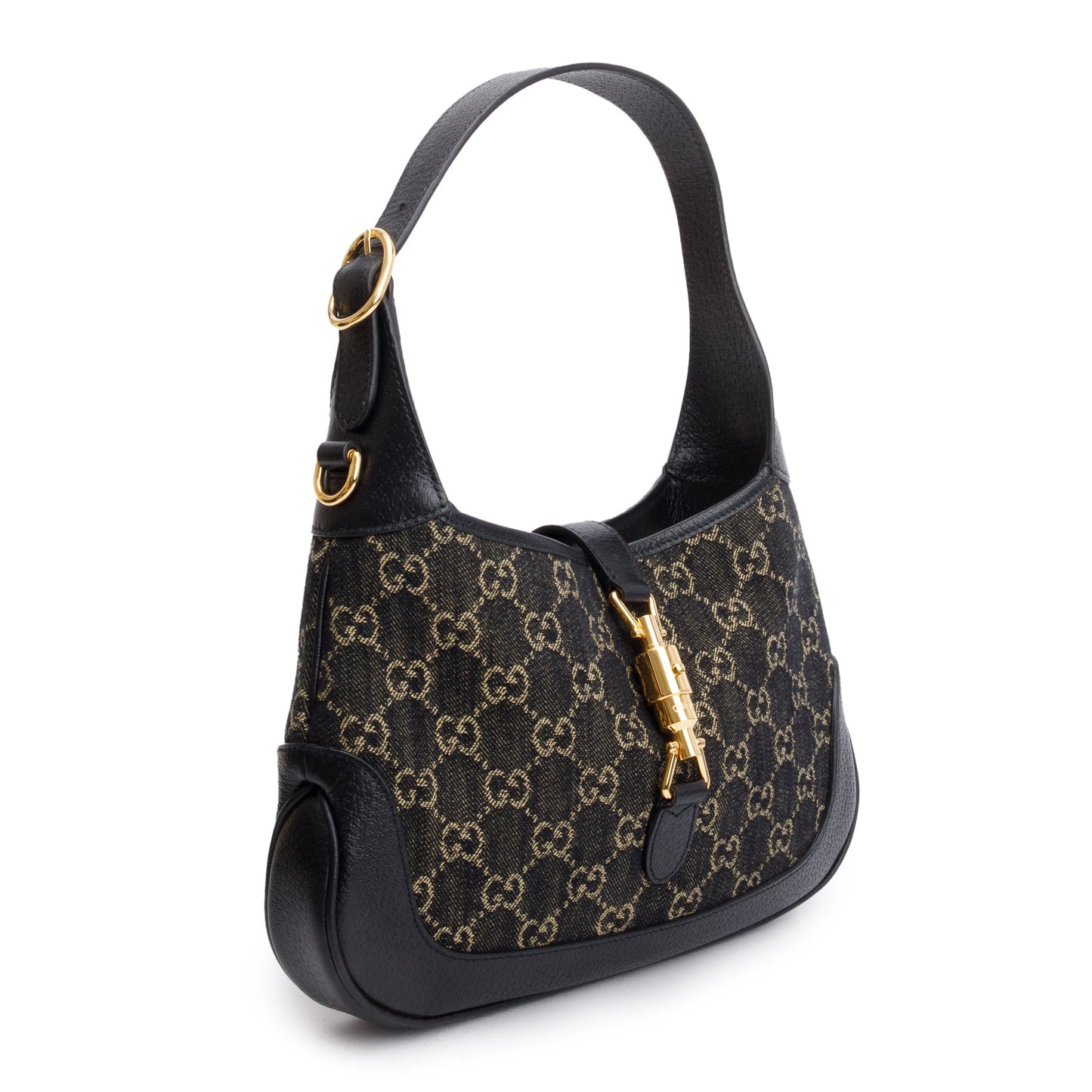 Gucci Black GG Denim Leather Trim Jackie 1961 Mini Shoulder Bag