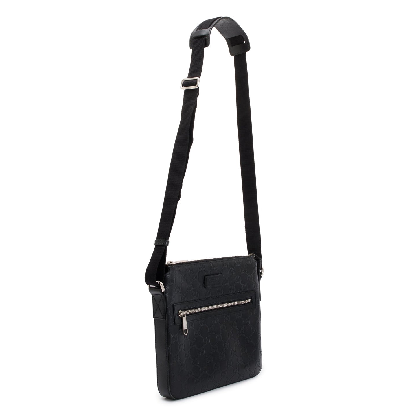 Gucci Black GG Embossed Leather Small Messenger Bag