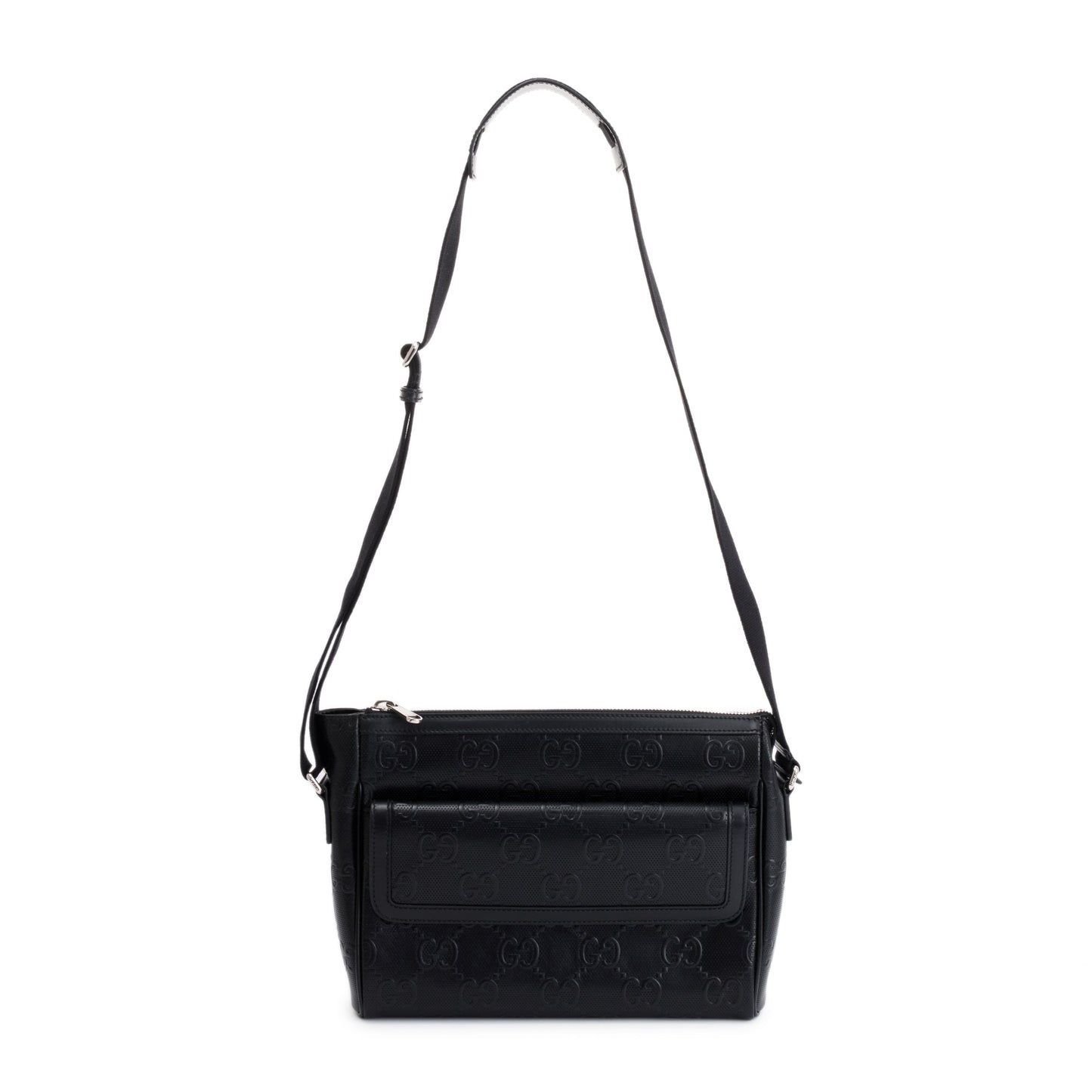 Gucci Black GG Embossed Messenger Bag