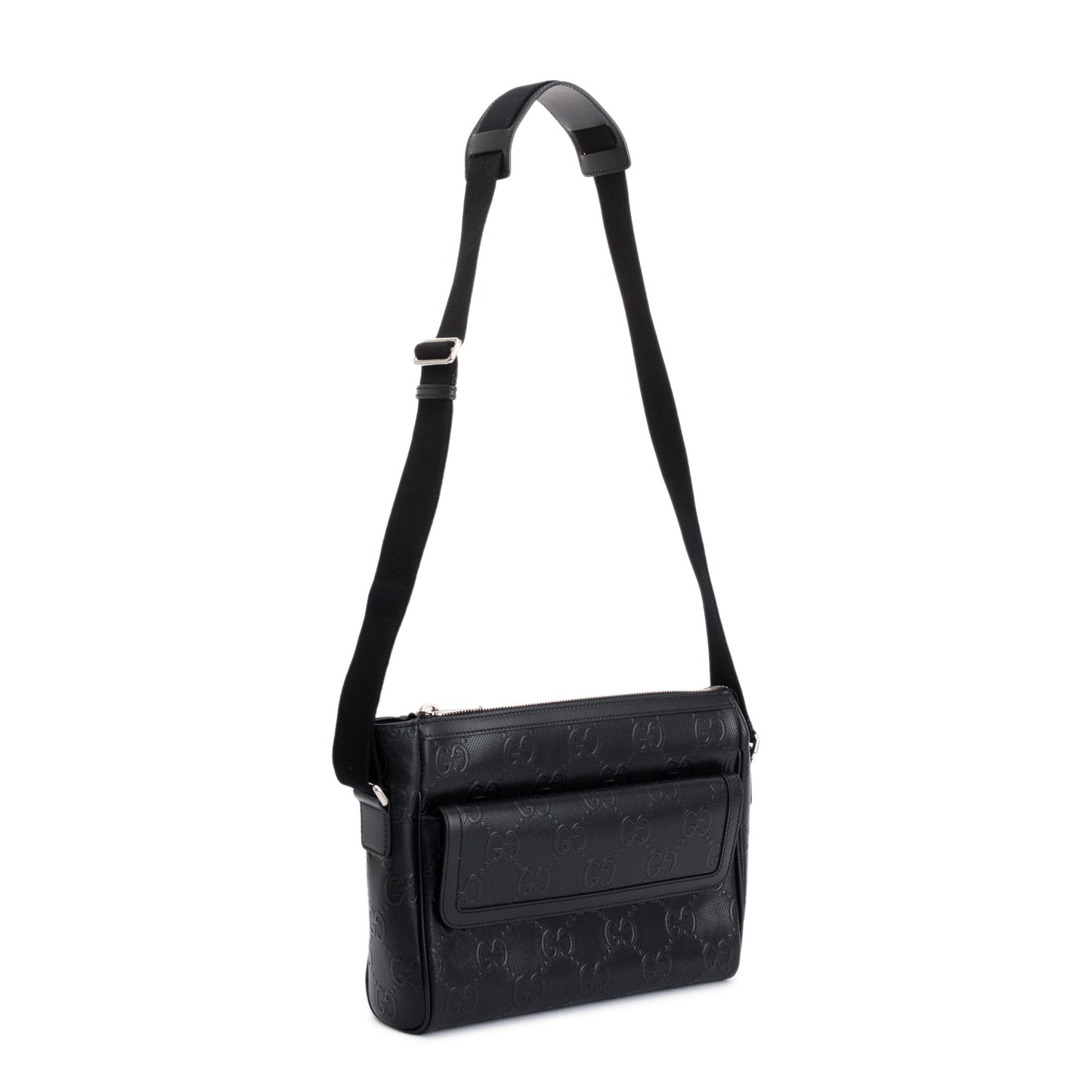 Gucci Black GG Embossed Messenger Bag