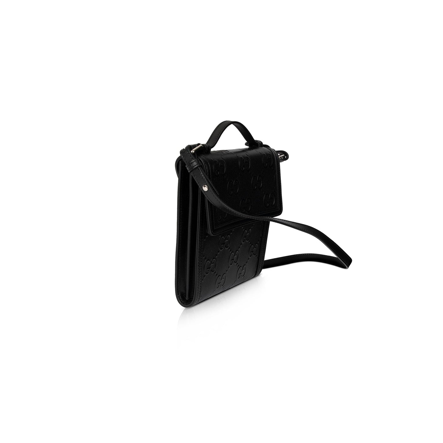 Gucci Black GG Embossed Messenger Bag