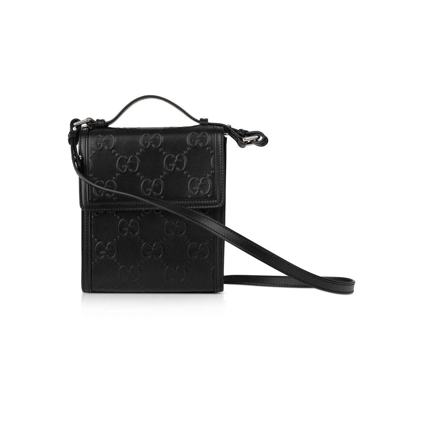 Gucci Black GG Embossed Messenger Bag
